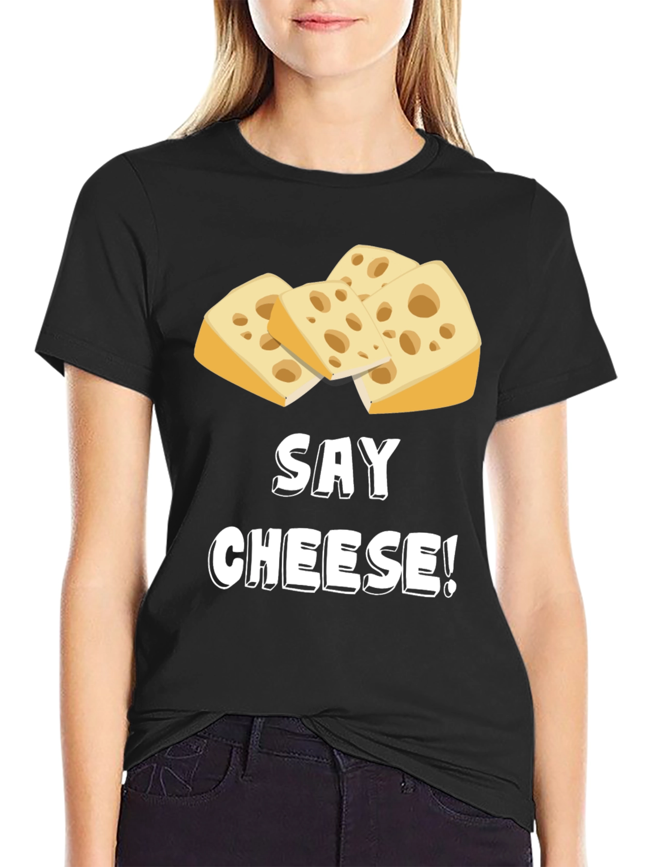 Black Say Cheese! Funny Graphic T-Shirt view 2
