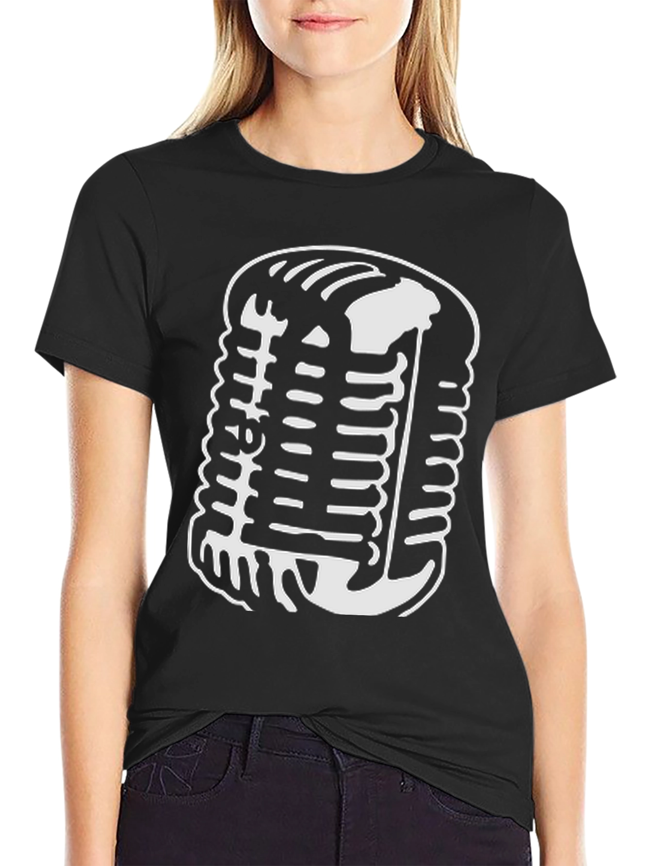 Black Vintage Microphone Graphic Tee - Retro Style view 2