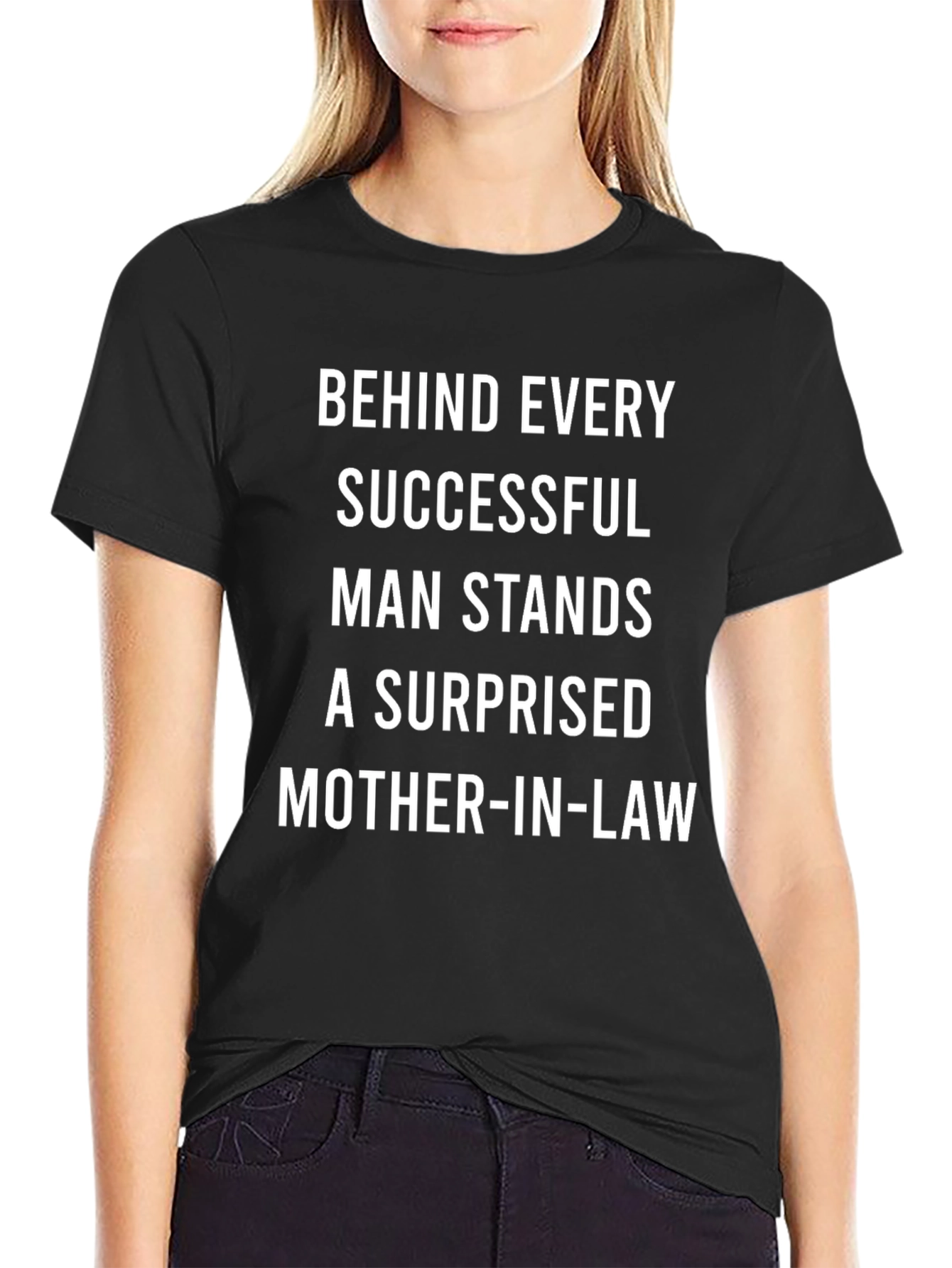 Black Humorous 'Surprised Mother-in-Law' T-Shirt view 2