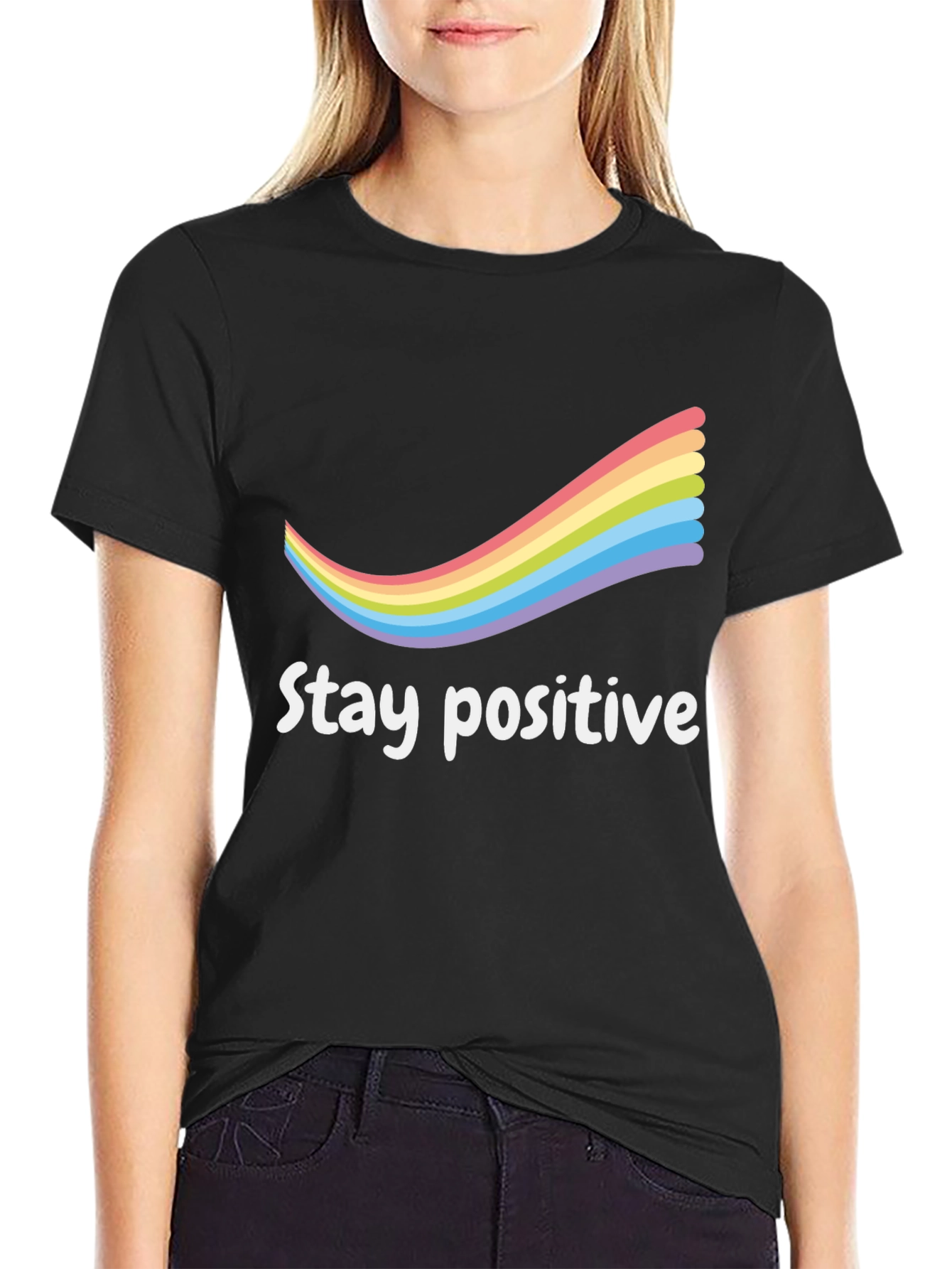 Black Stay Positive Rainbow T-Shirt view 2