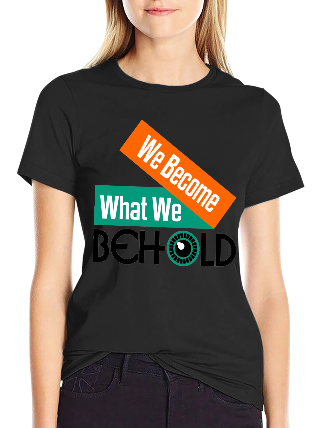 Black We Become What We Behold Graphic Tee view 2