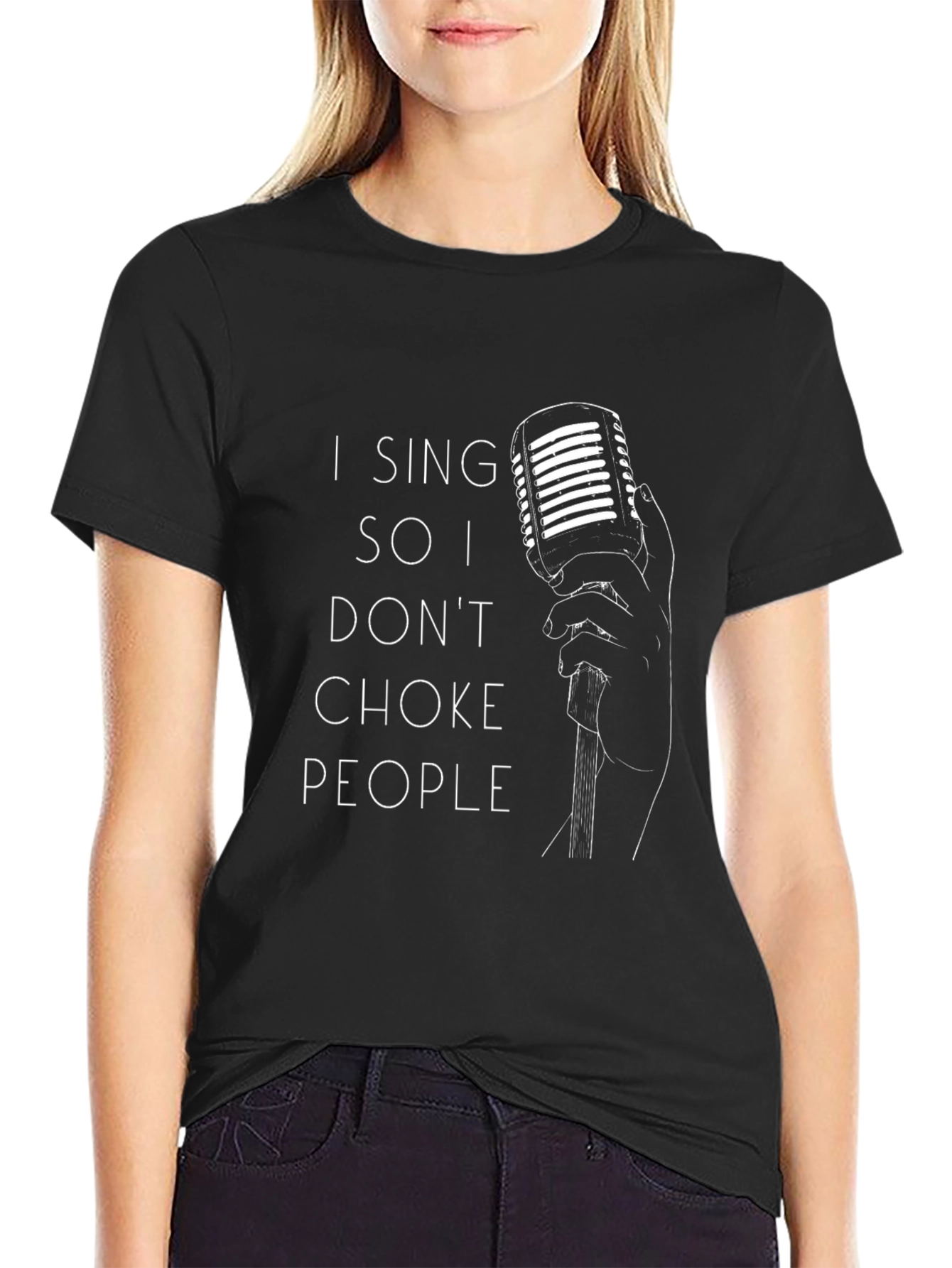 Black I Sing So I Don't Choke People Black Graphic Tee view 2