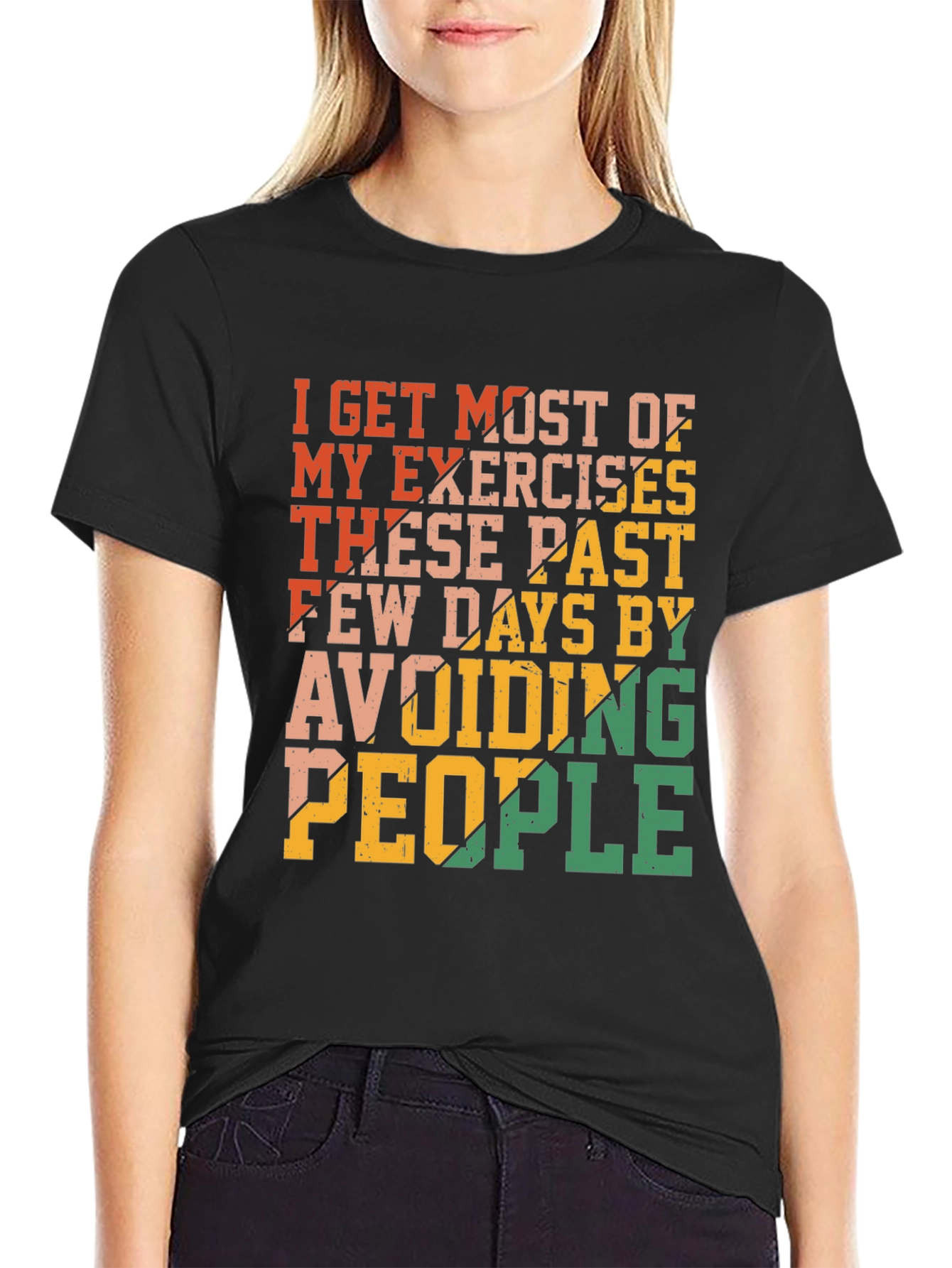 Black Funny Exercise Avoid People Graphic T-Shirt view 2