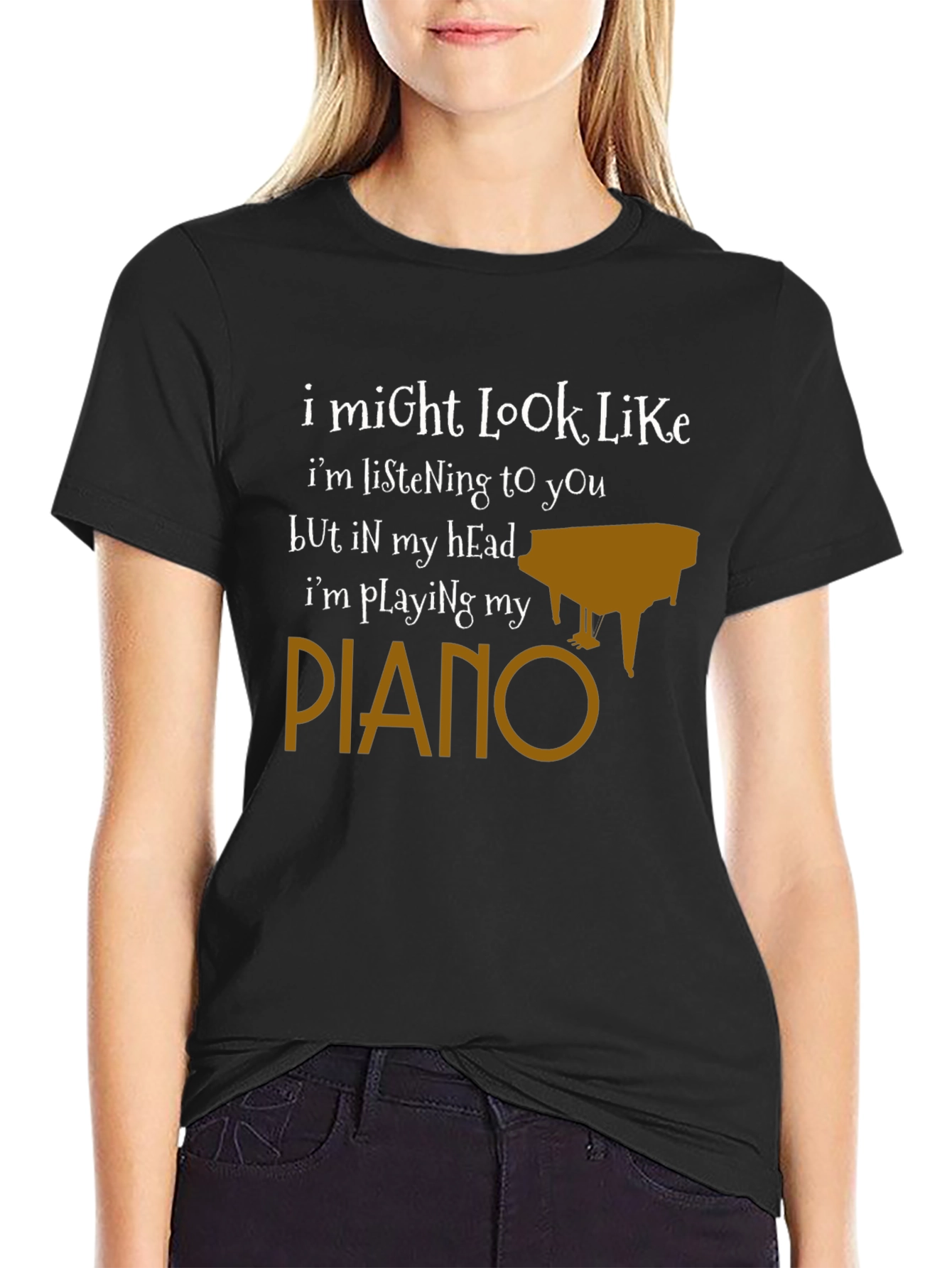 Black Funny Piano T-Shirt - I'm Playing My Piano view 2