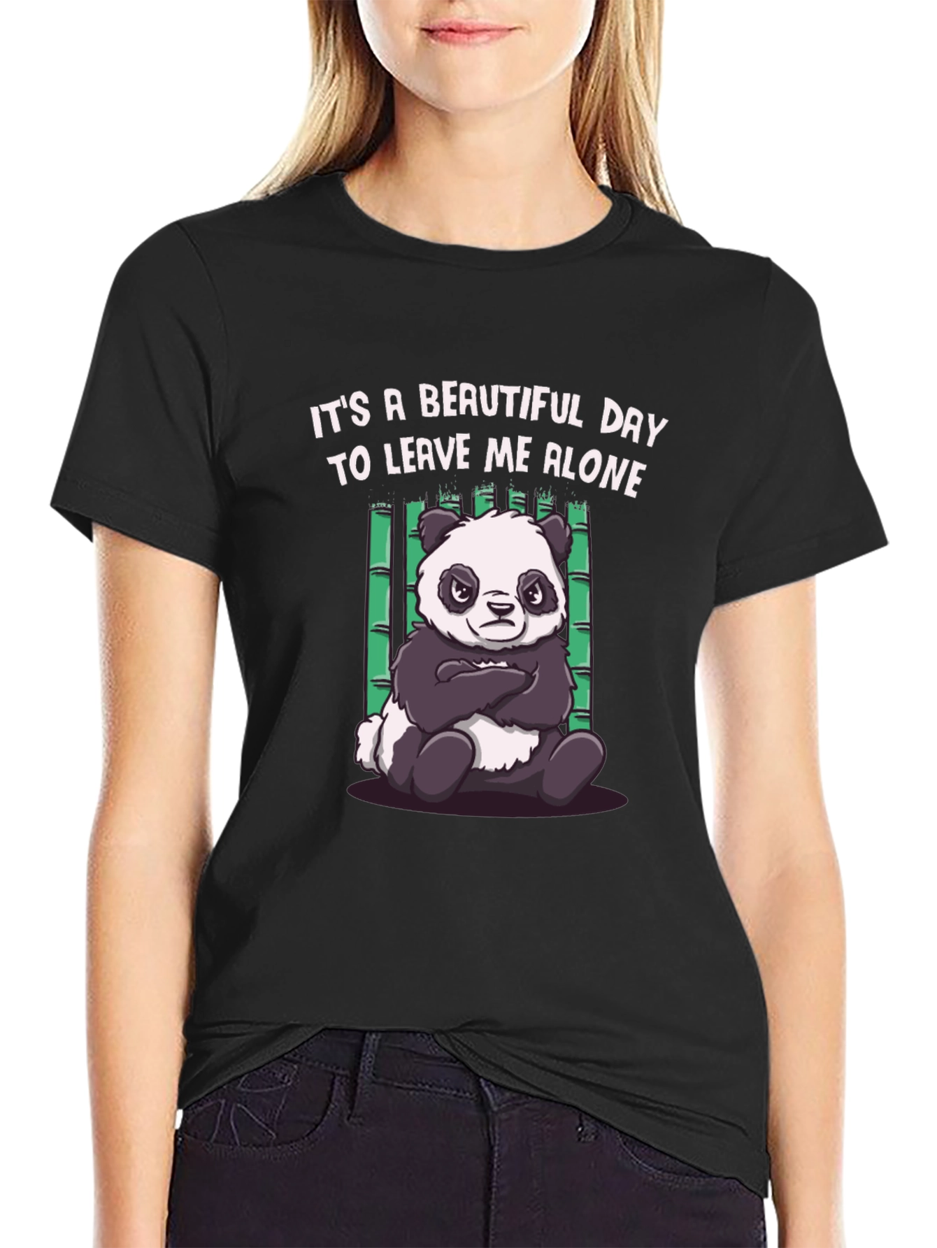 Black Grumpy Panda Graphic Tee - Leave Me Alone T-Shirt view 2