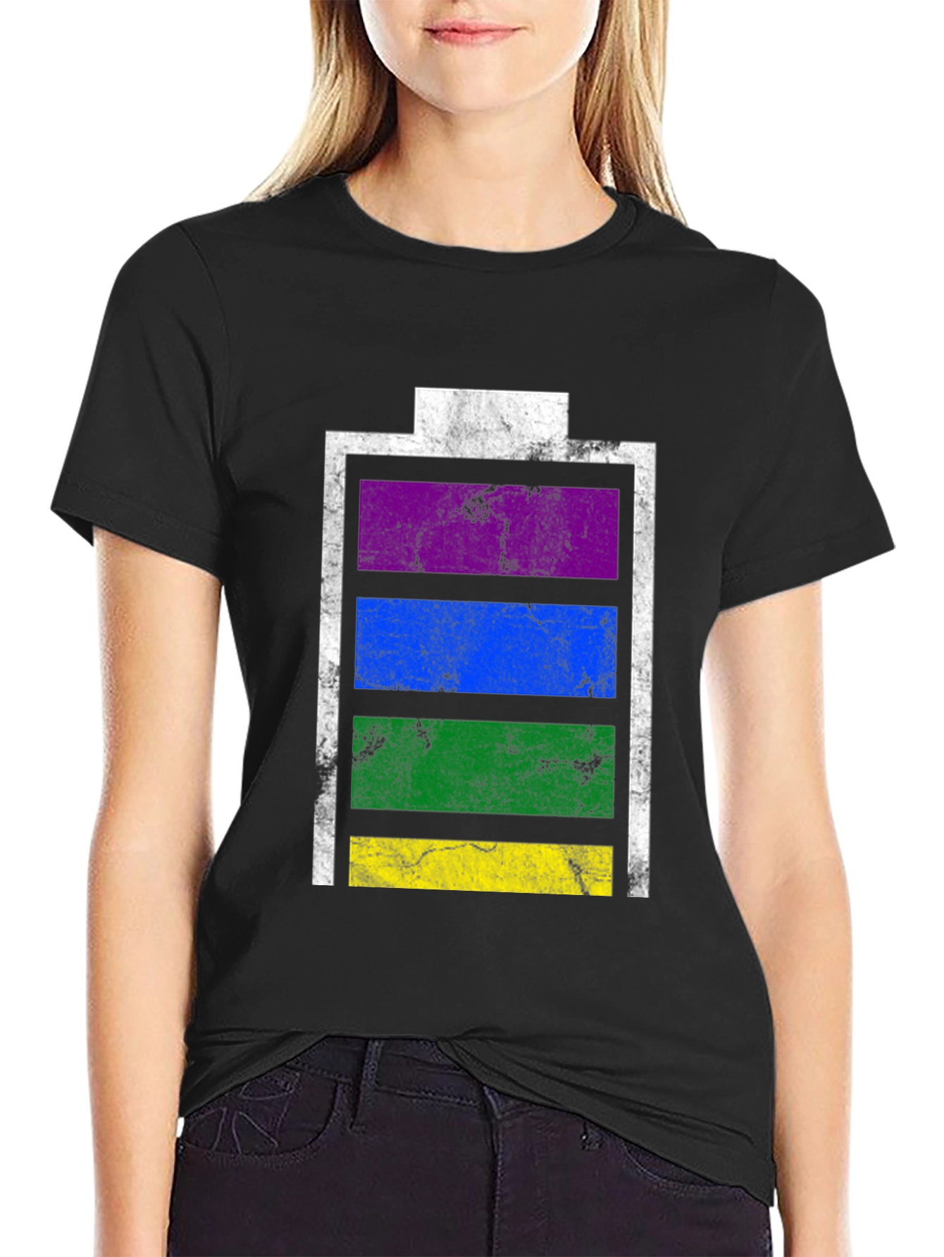Black Vintage Battery Pride T-Shirt - Black Cotton Blend view 2