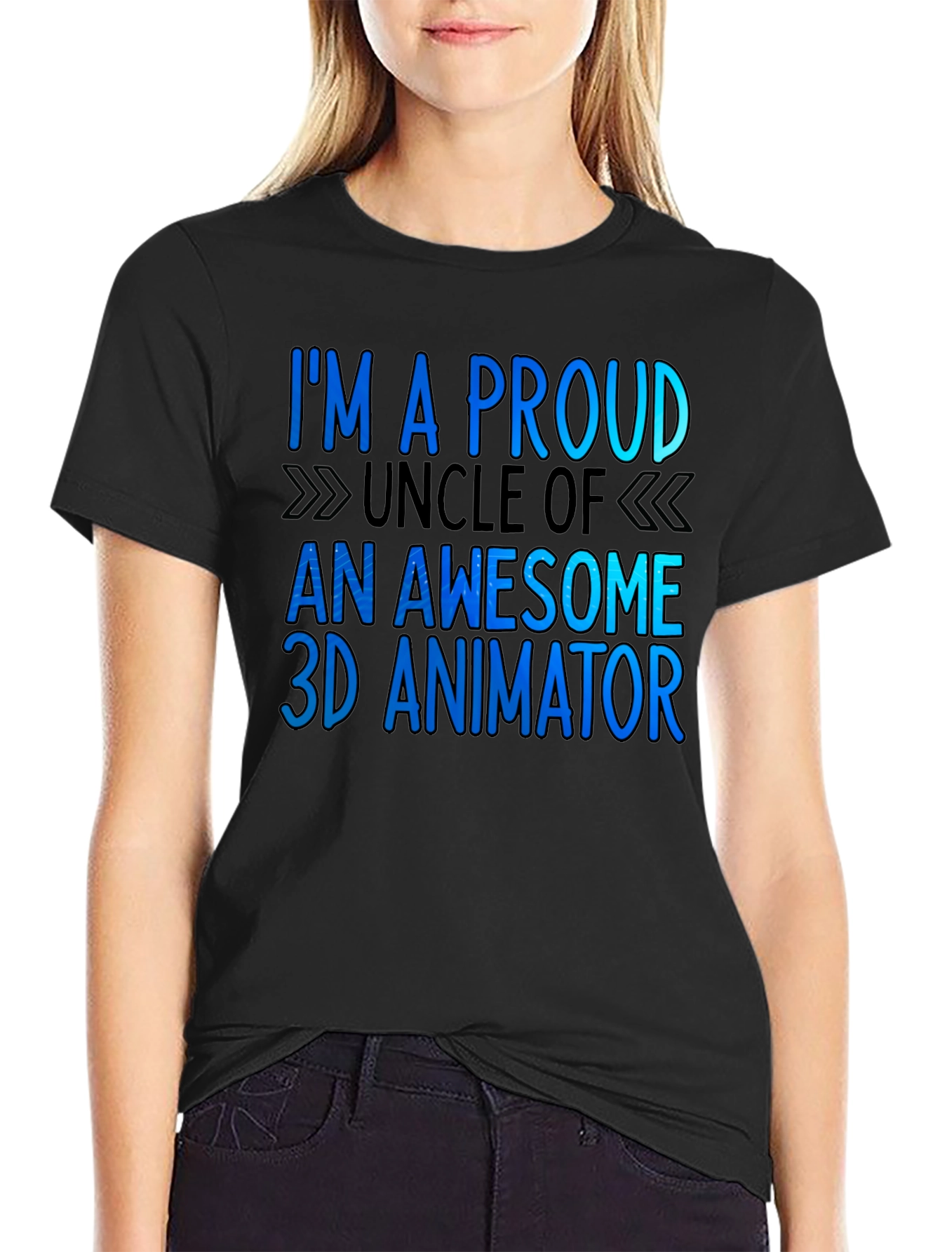Black Proud Uncle of a 3D Animator T-Shirt view 2
