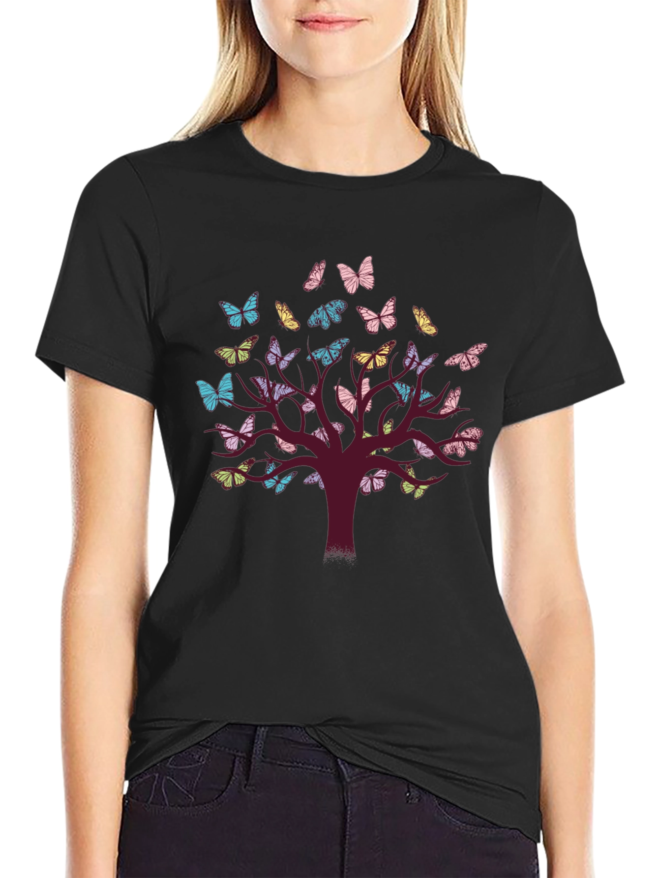 Black Butterfly Tree Graphic Tee - Nature Inspired Comfort view 2