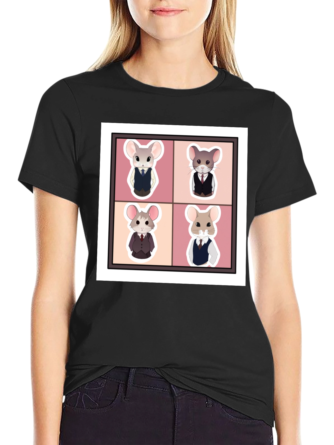 Black Stylish Mouse Portrait Black T-Shirt view 2