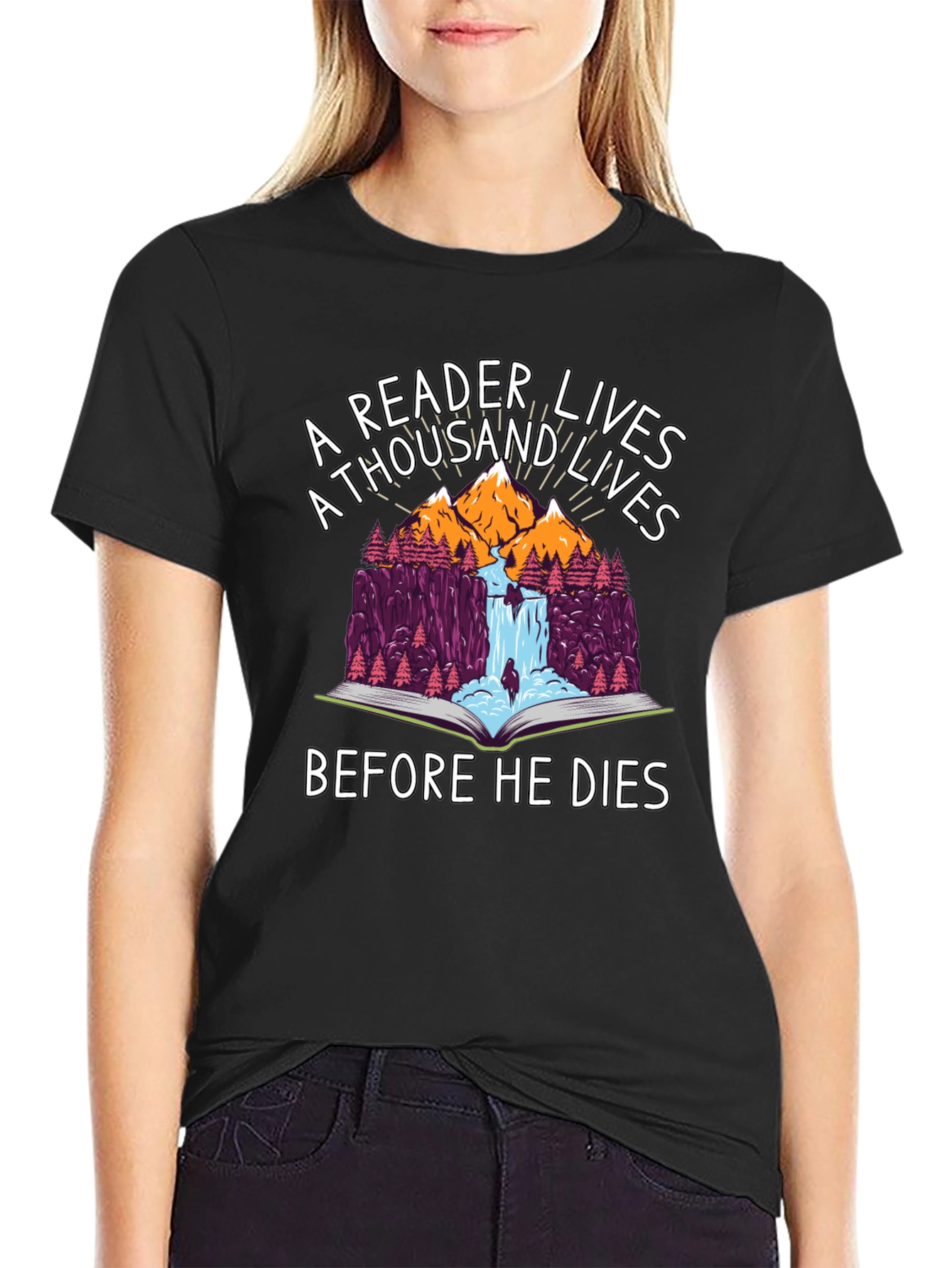 Black A Reader Lives a Thousand Lives Graphic T-Shirt view 2