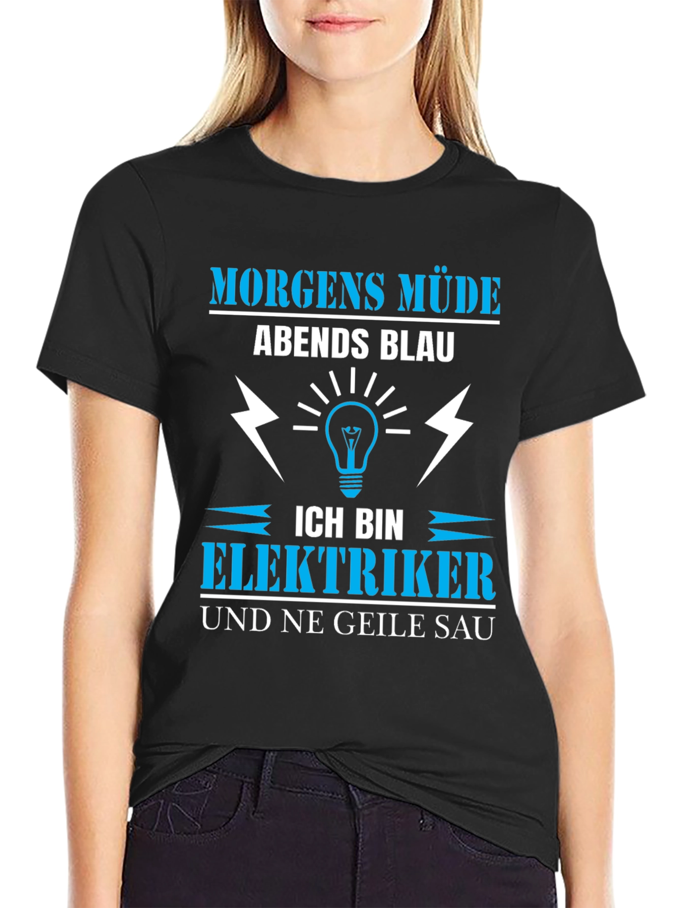 Black Electrician T-Shirt: Funny German Slogan view 2