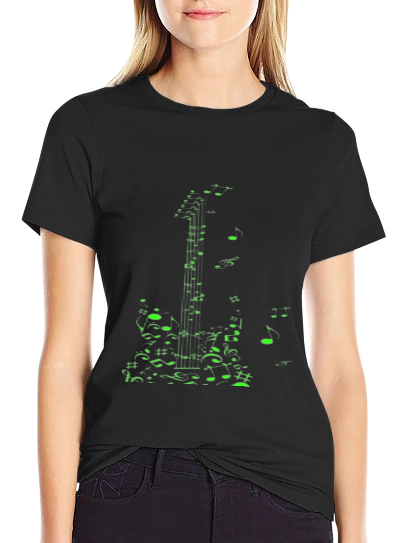 Black Musical Guitar Notes T-Shirt - Black view 2