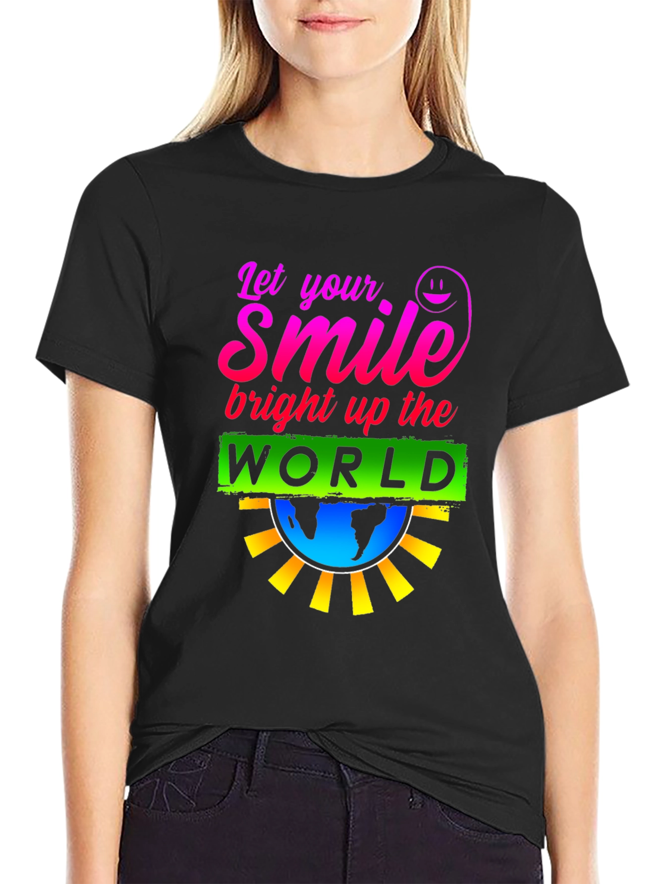 Black Smile World Graphic T-Shirt - Brighten Your Day view 2