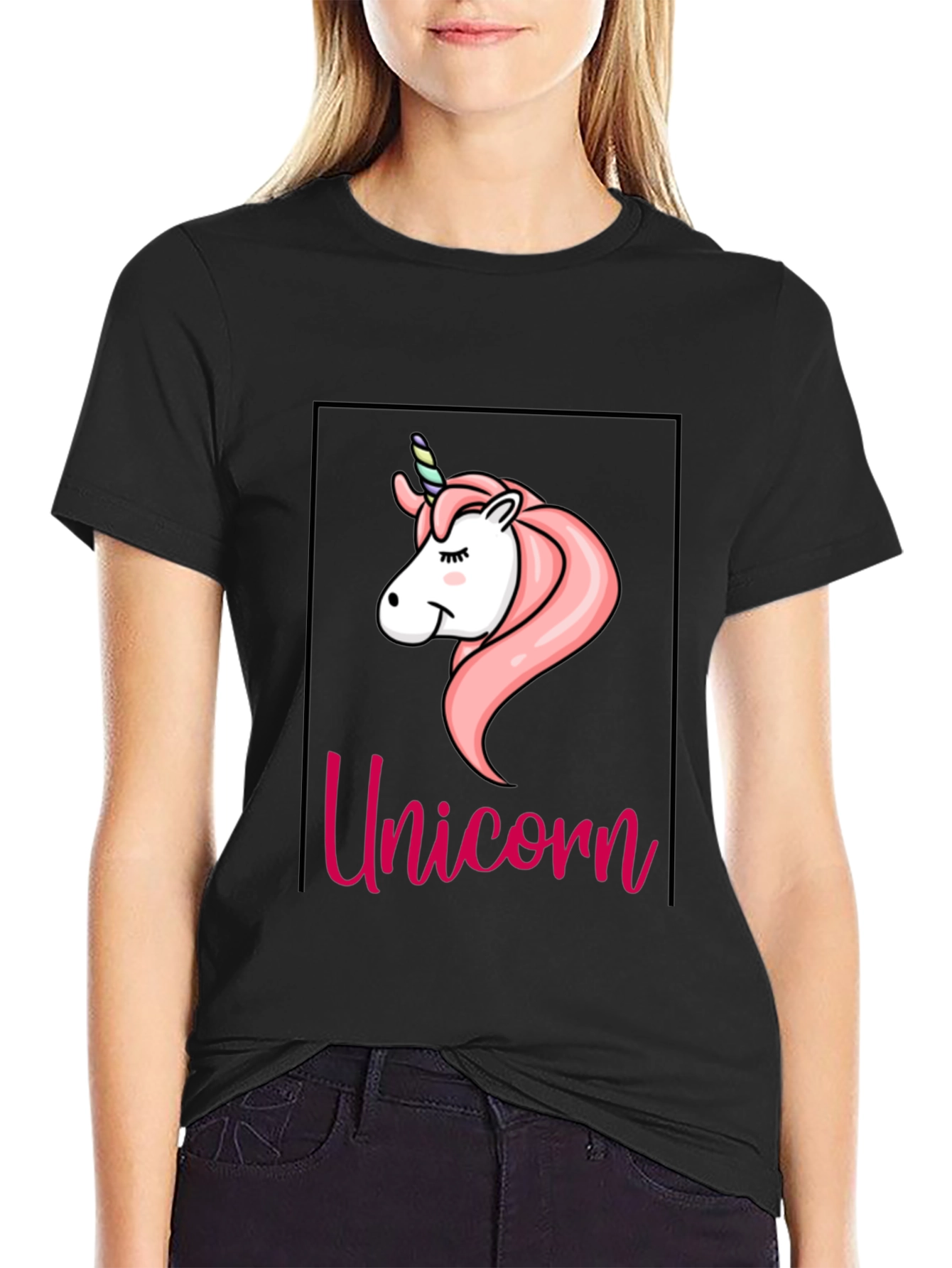 Black Unicorn Graphic Tee - Black Cotton T-Shirt view 2