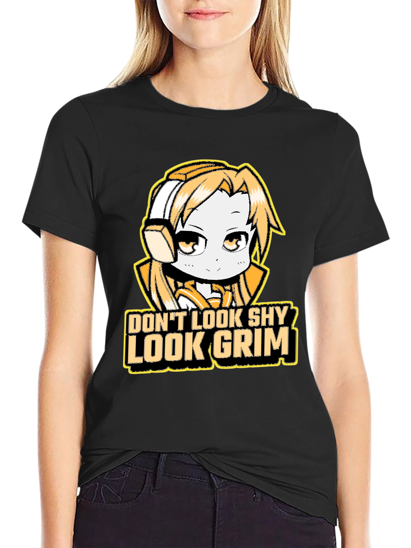 Black Don't Look Shy Look Grim Graphic T-Shirt view 2