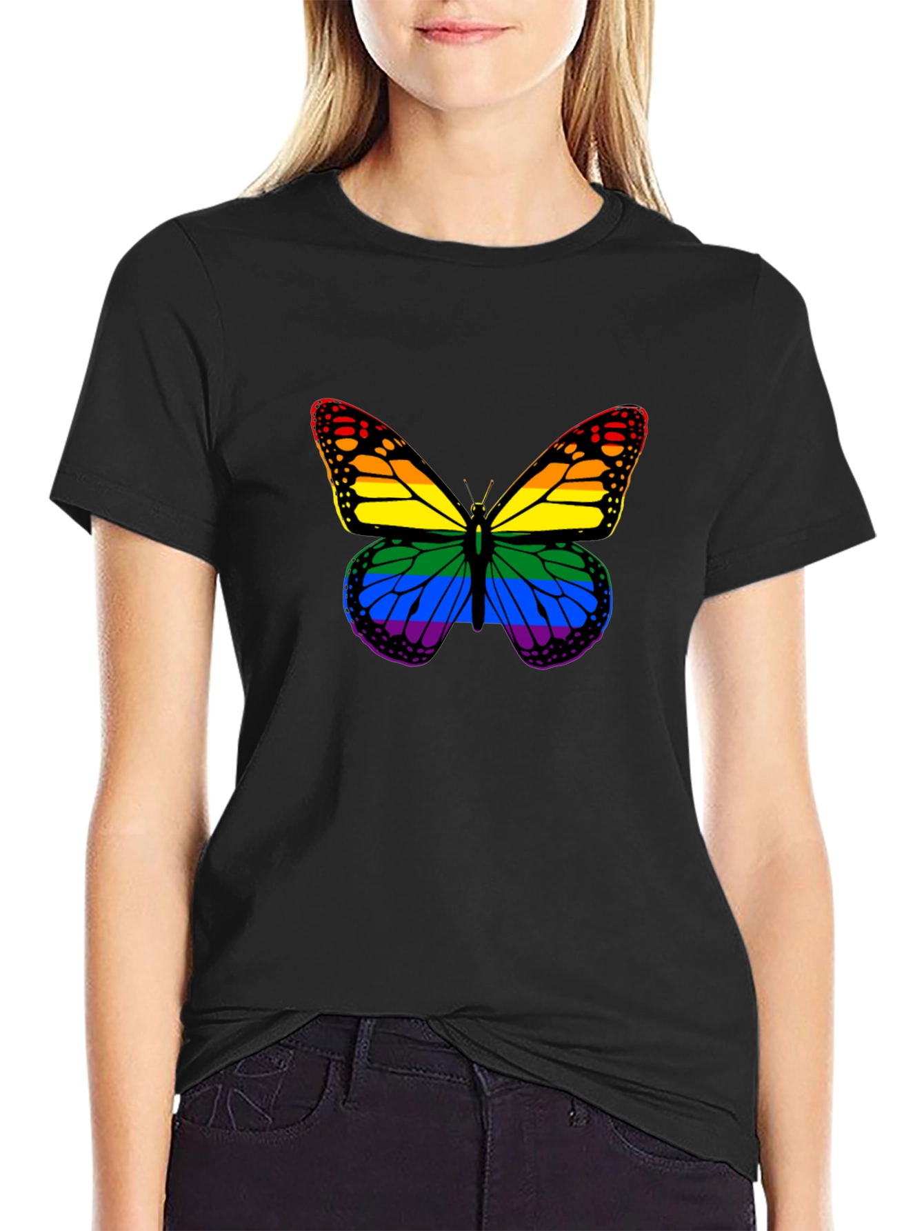 Black Rainbow Butterfly Graphic T-Shirt view 2