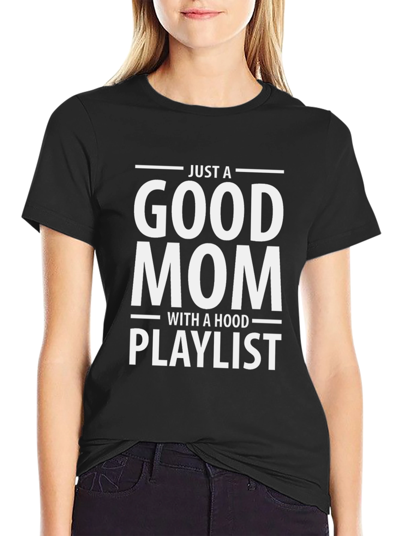 Good Mom with Hood Playlist Black T-Shirt - 2