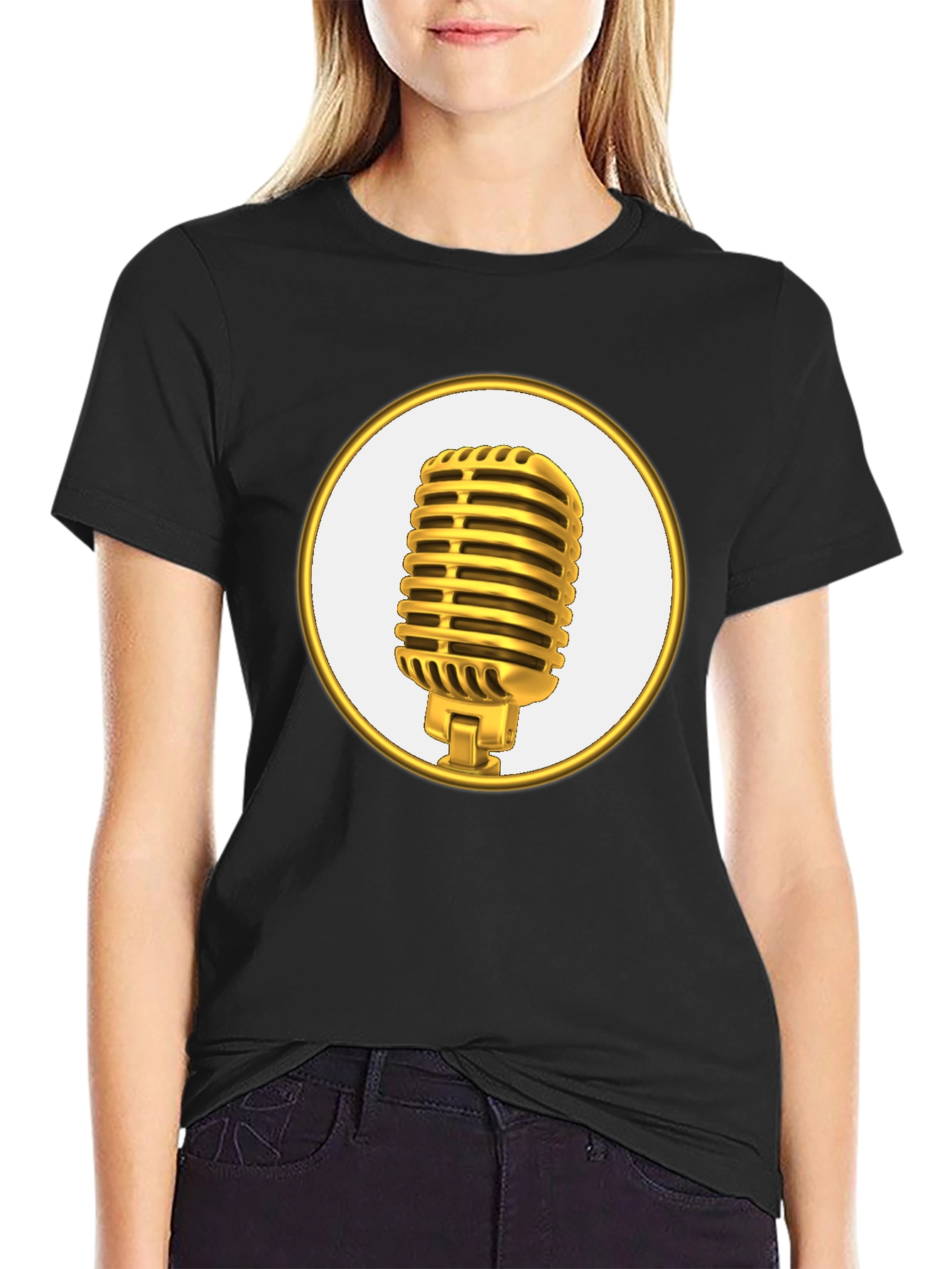 Black Retro Microphone Graphic Tee - Black Cotton Blend Shirt view 2