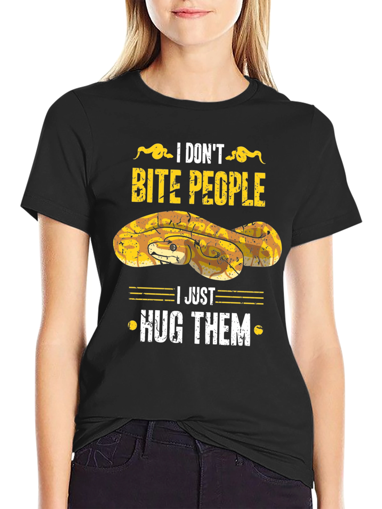 Black Funny Snake Hugs T-Shirt - I Don't Bite People view 2
