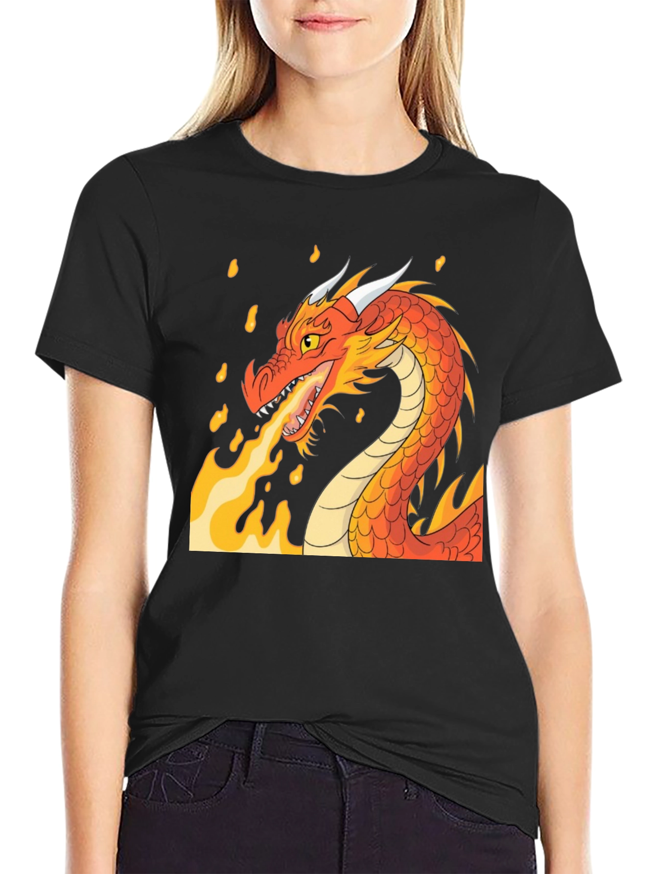 Black Fiery Dragon Graphic T-Shirt view 2