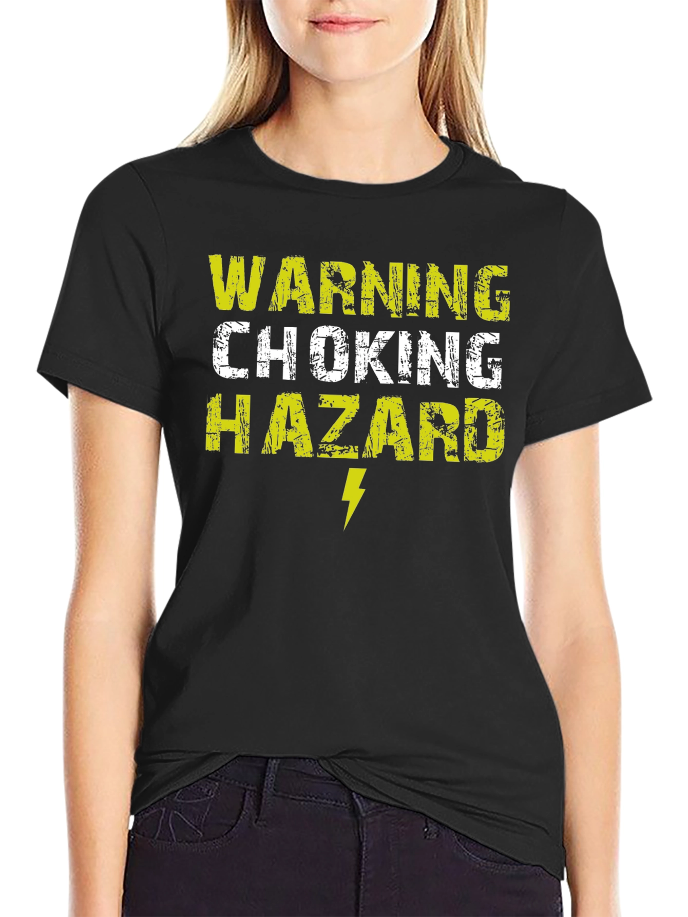 Black Warning Choking Hazard T-Shirt Funny Graphic Tee view 2