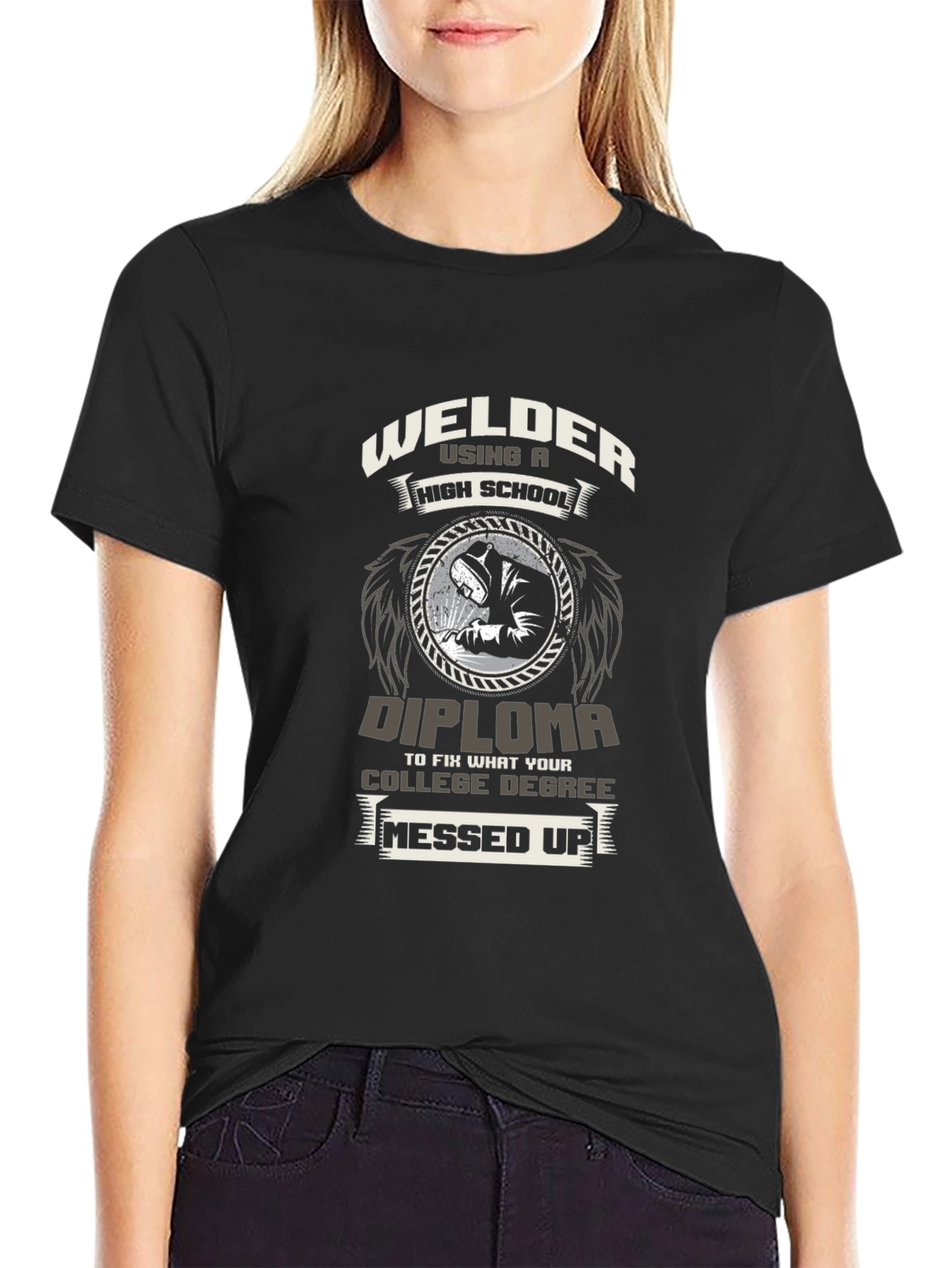Black Welder High School Diploma T-Shirt view 2