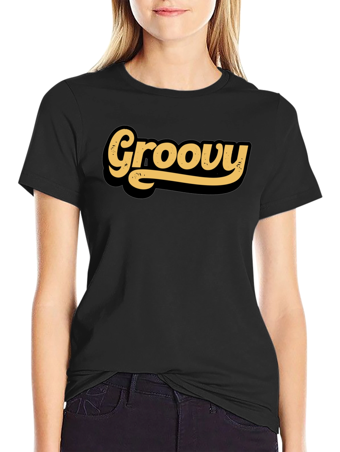 Black Groovy Retro T-Shirt - Classic Design view 2