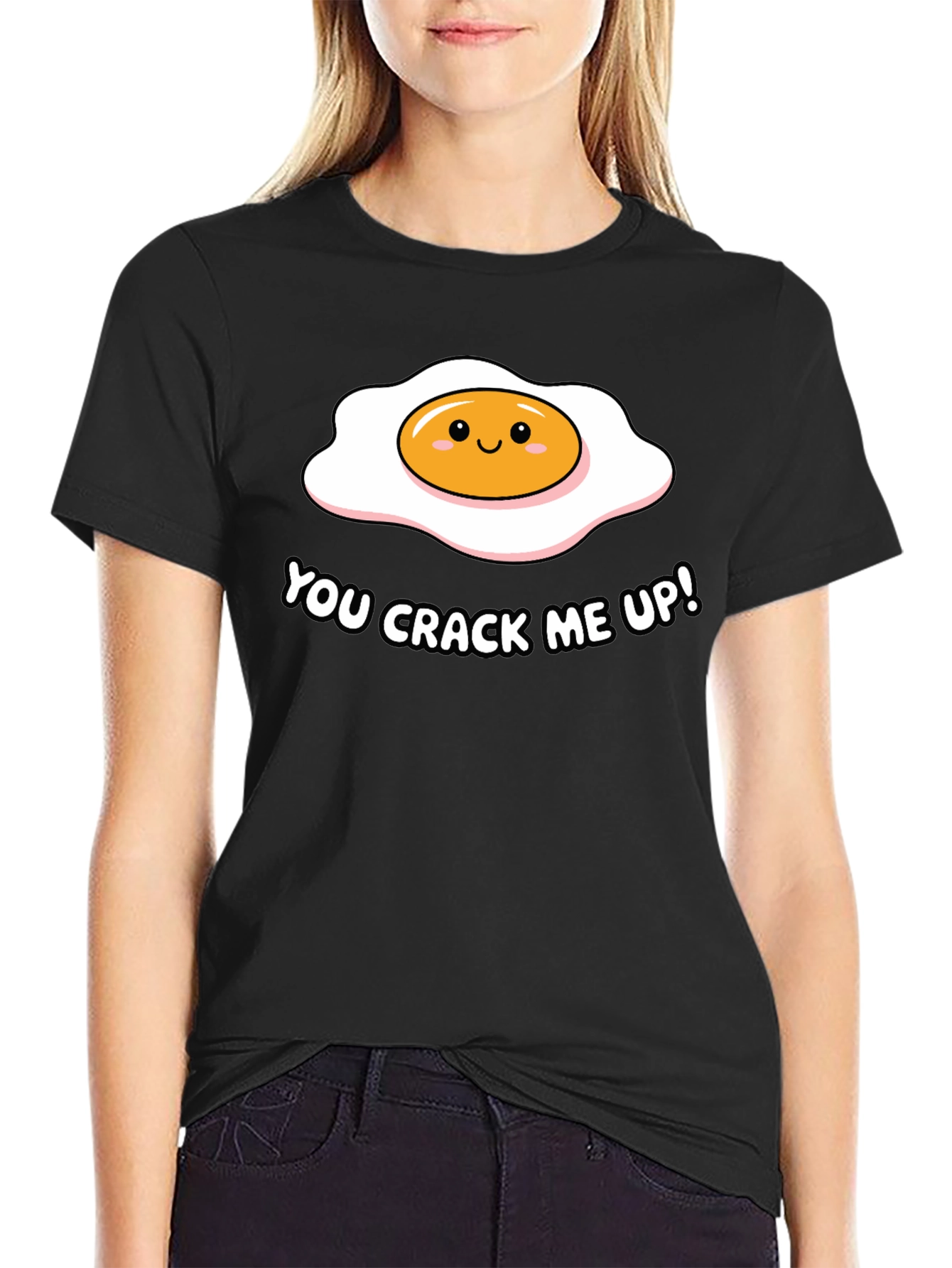 Black Funny You Crack Me Up Egg Pun T-Shirt view 2