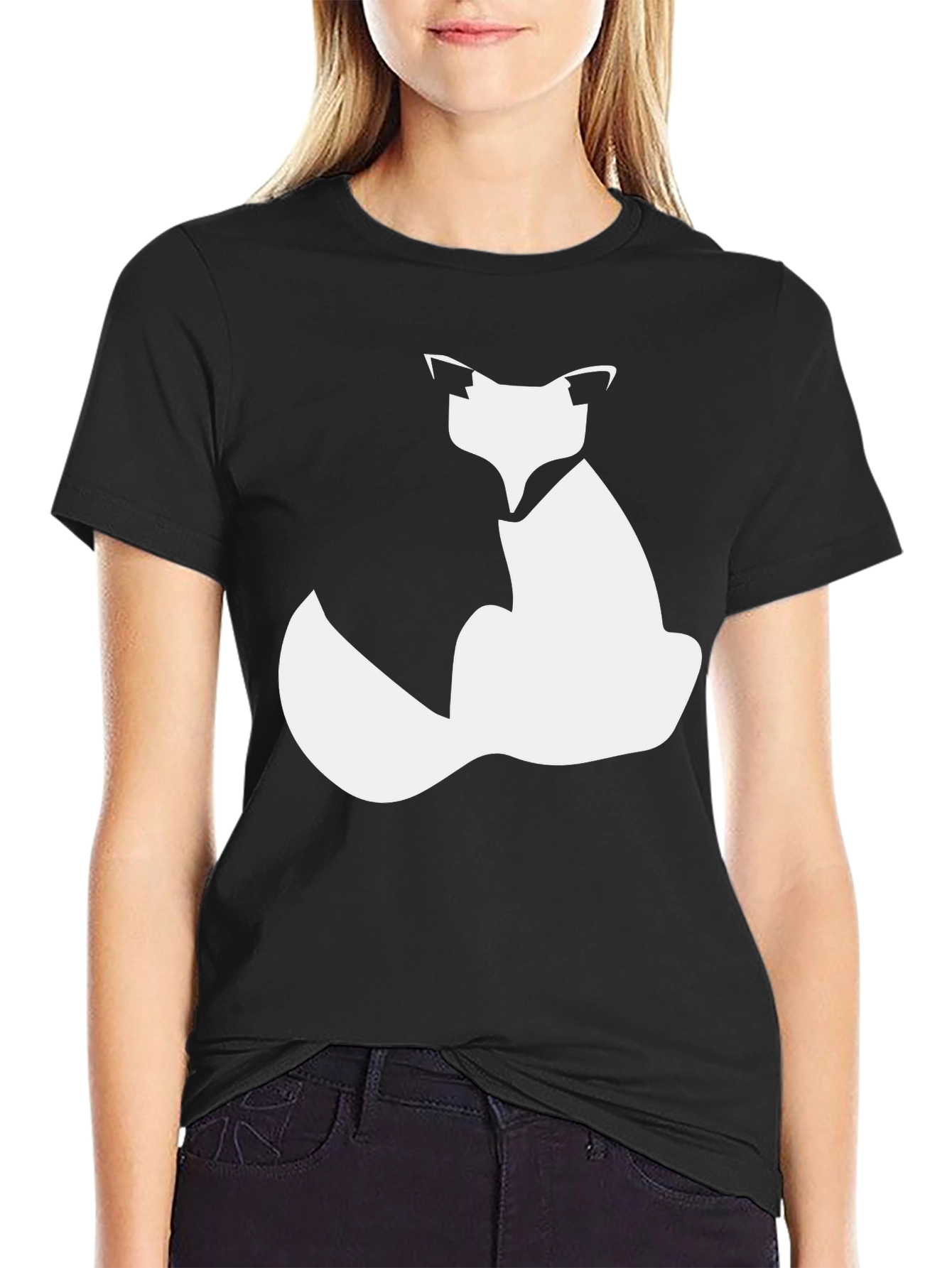 Black Fox Silhouette Graphic Tee - Black Cotton Blend view 2