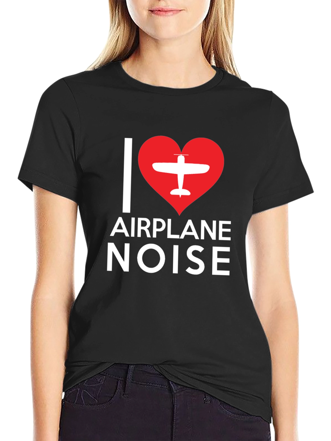 Black I Love Airplane Noise Black T-Shirt view 2