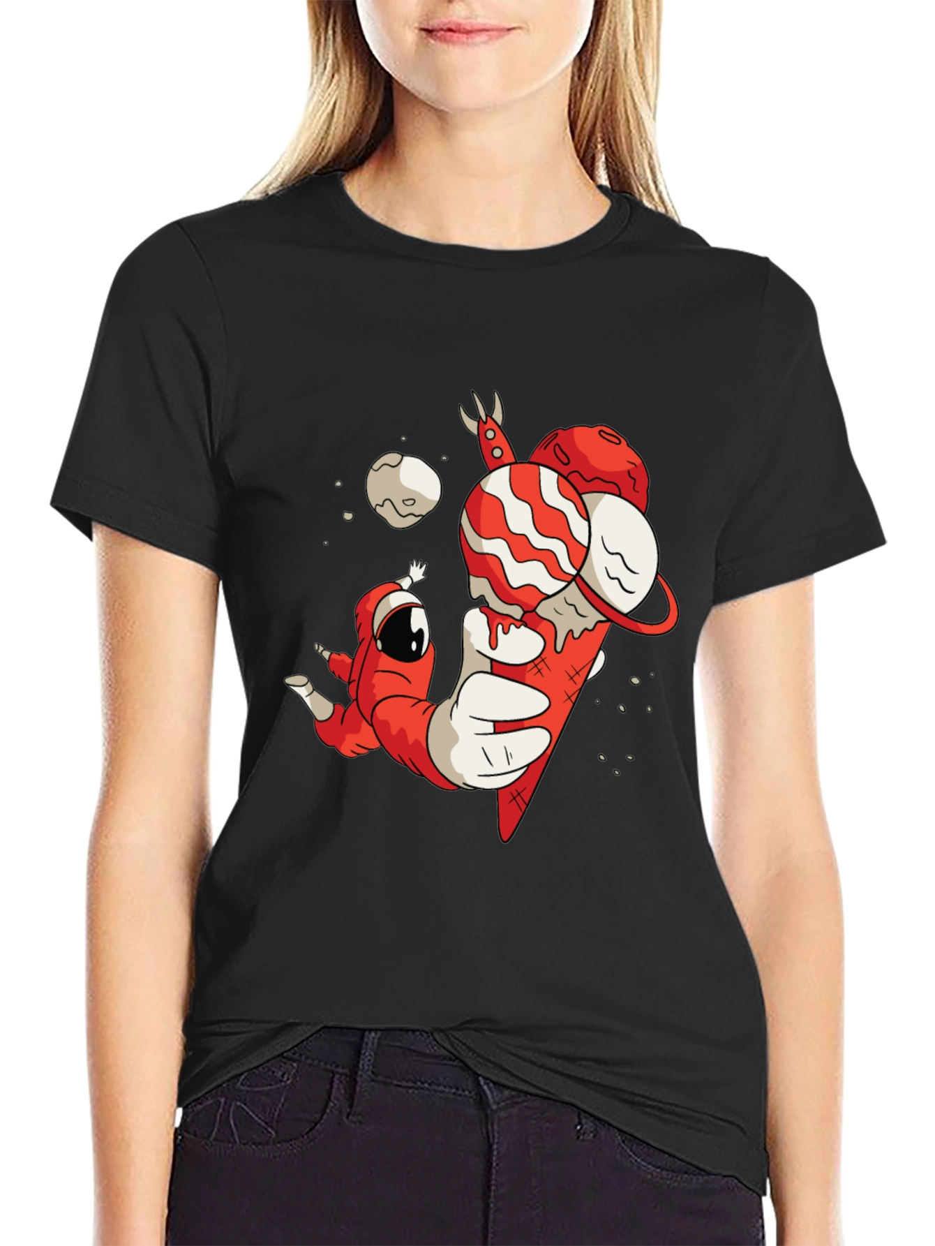 Black Astronaut Ice Cream Graphic Tee - Space Dessert Shirt view 2