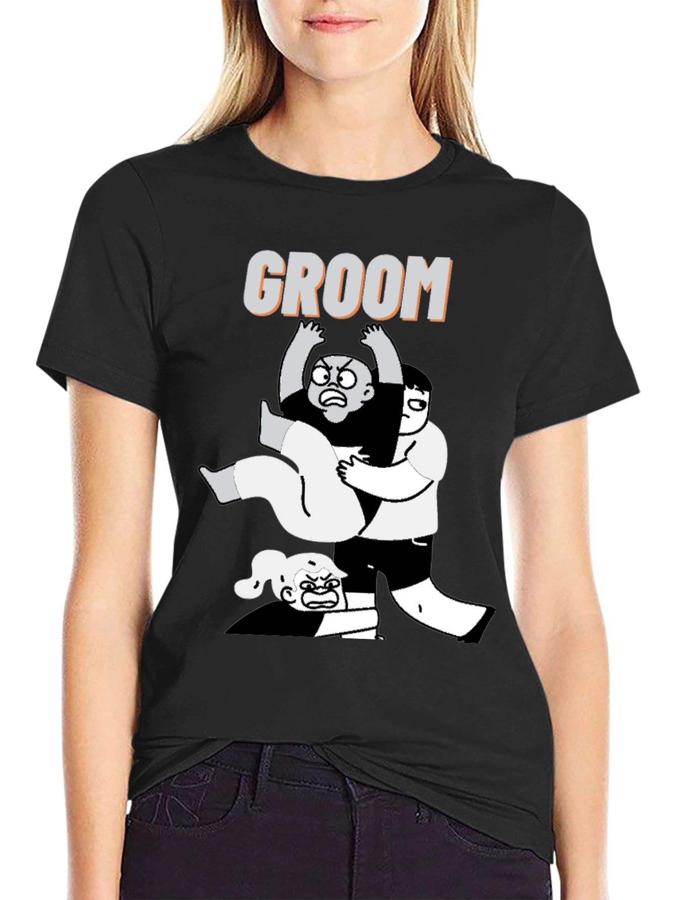Black Funny Groom T-Shirt - Graphic Novel Style view 2