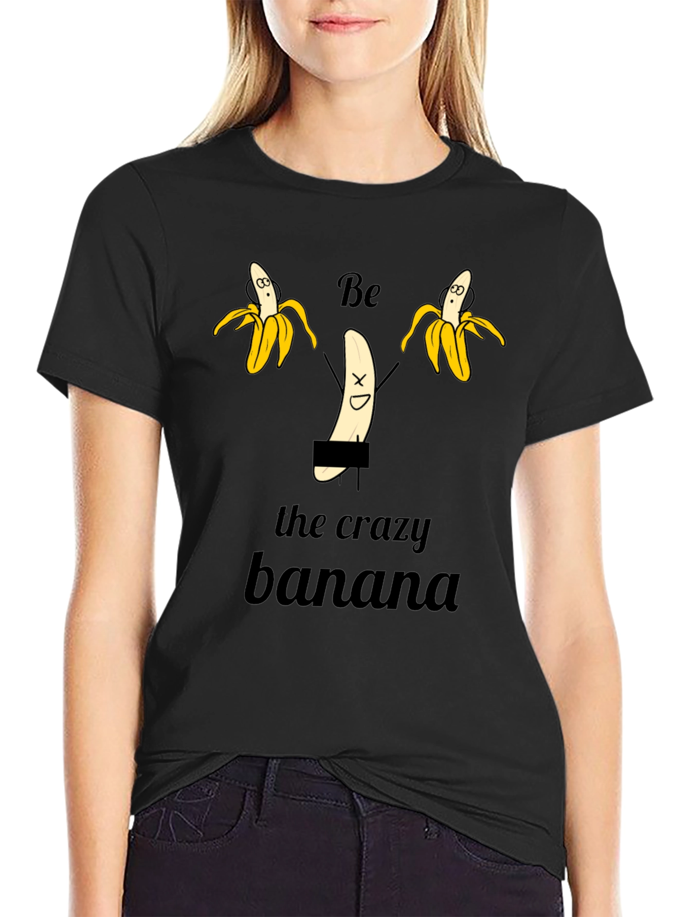 Black Crazy Banana Graphic T-Shirt - Unisex Black Tee view 2