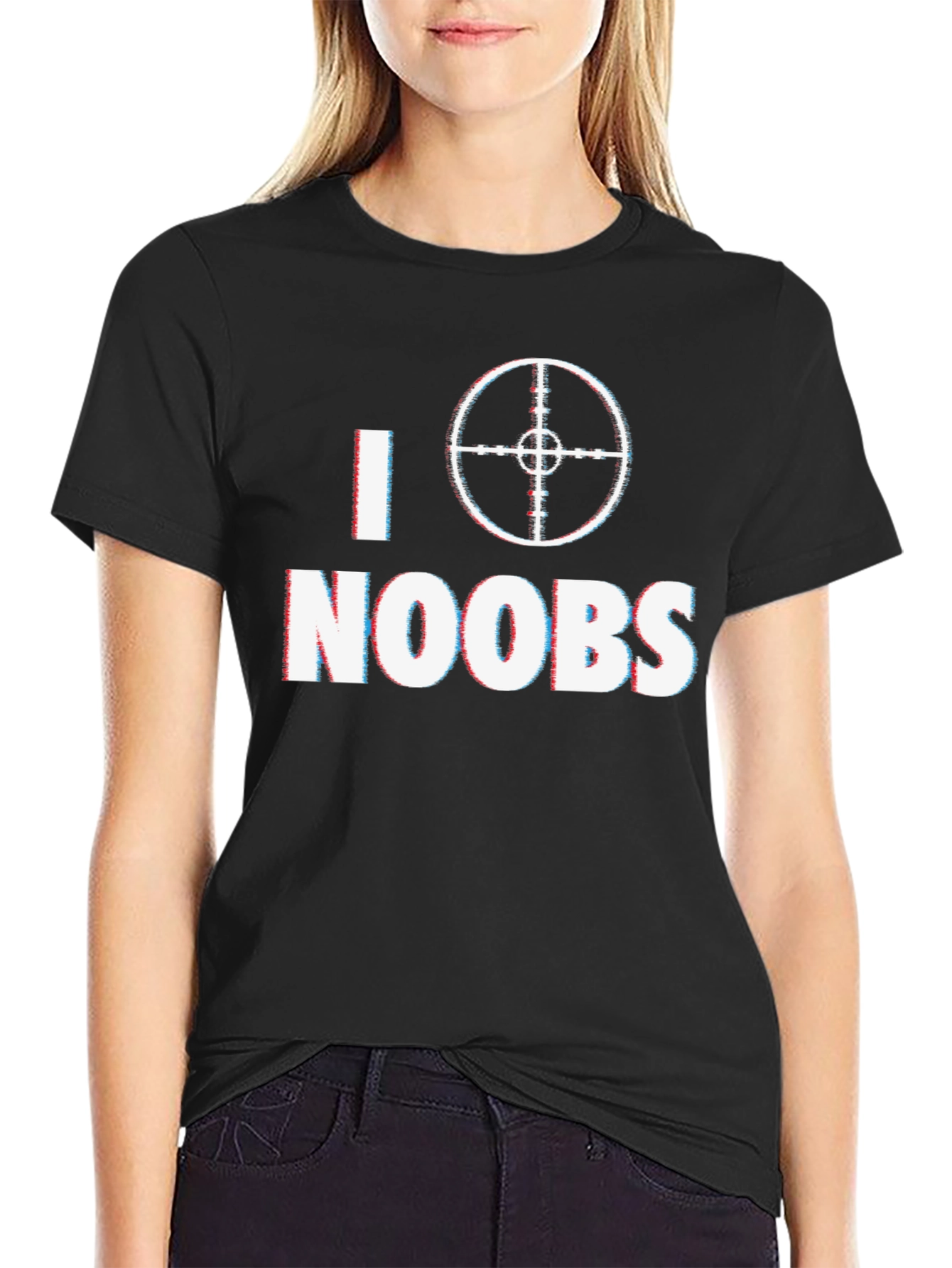 Black I Target Noobs Black T-Shirt - Gaming Humor Tee view 2