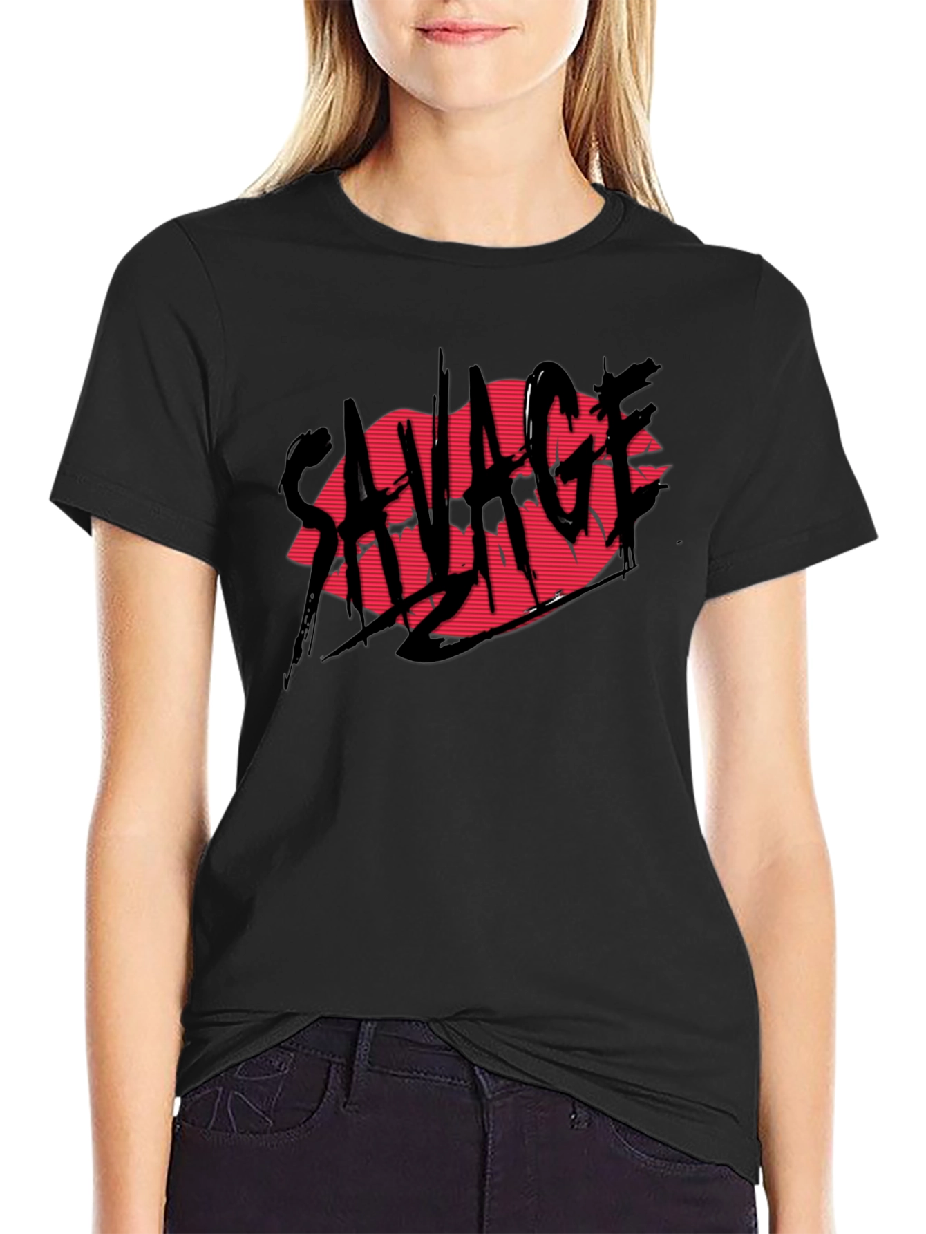 Black Savage Lips Graphic Black T-Shirt view 2