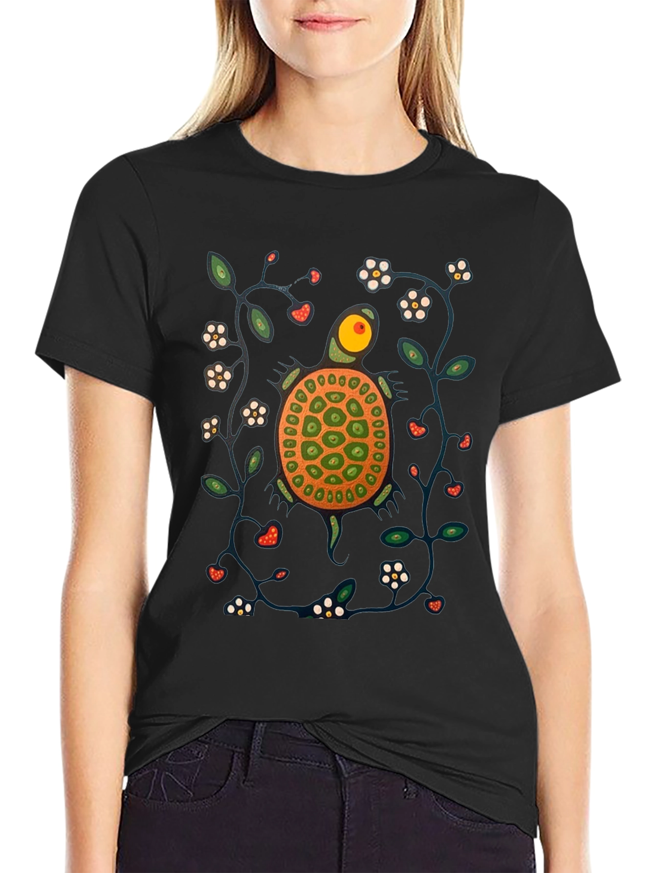 Black Turtle Graphic Print Crew Neck T-Shirt view 2