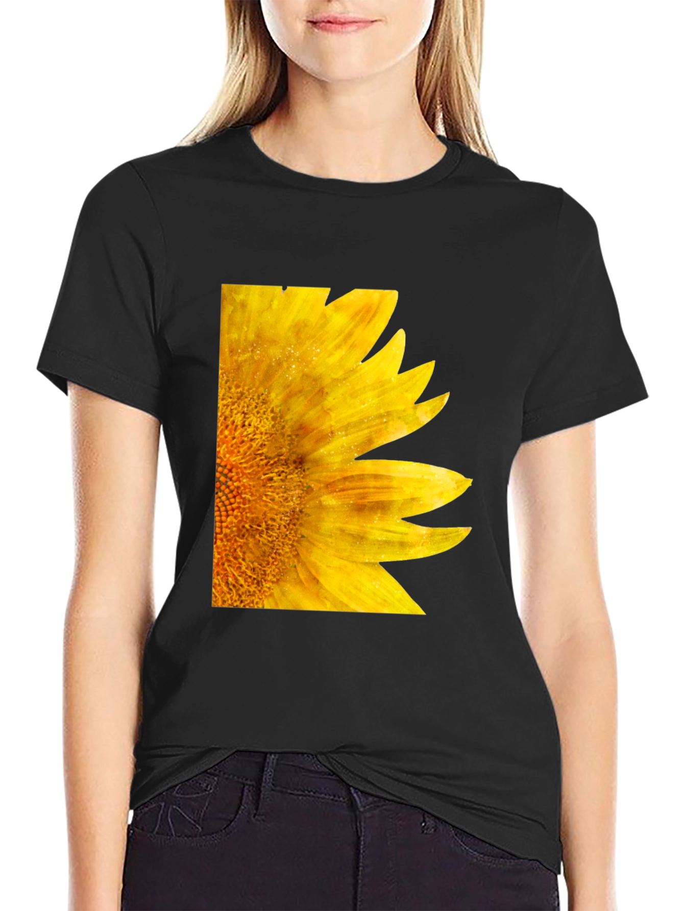 Black Sunflower Graphic Tee - Black Cotton Casual Shirt view 2