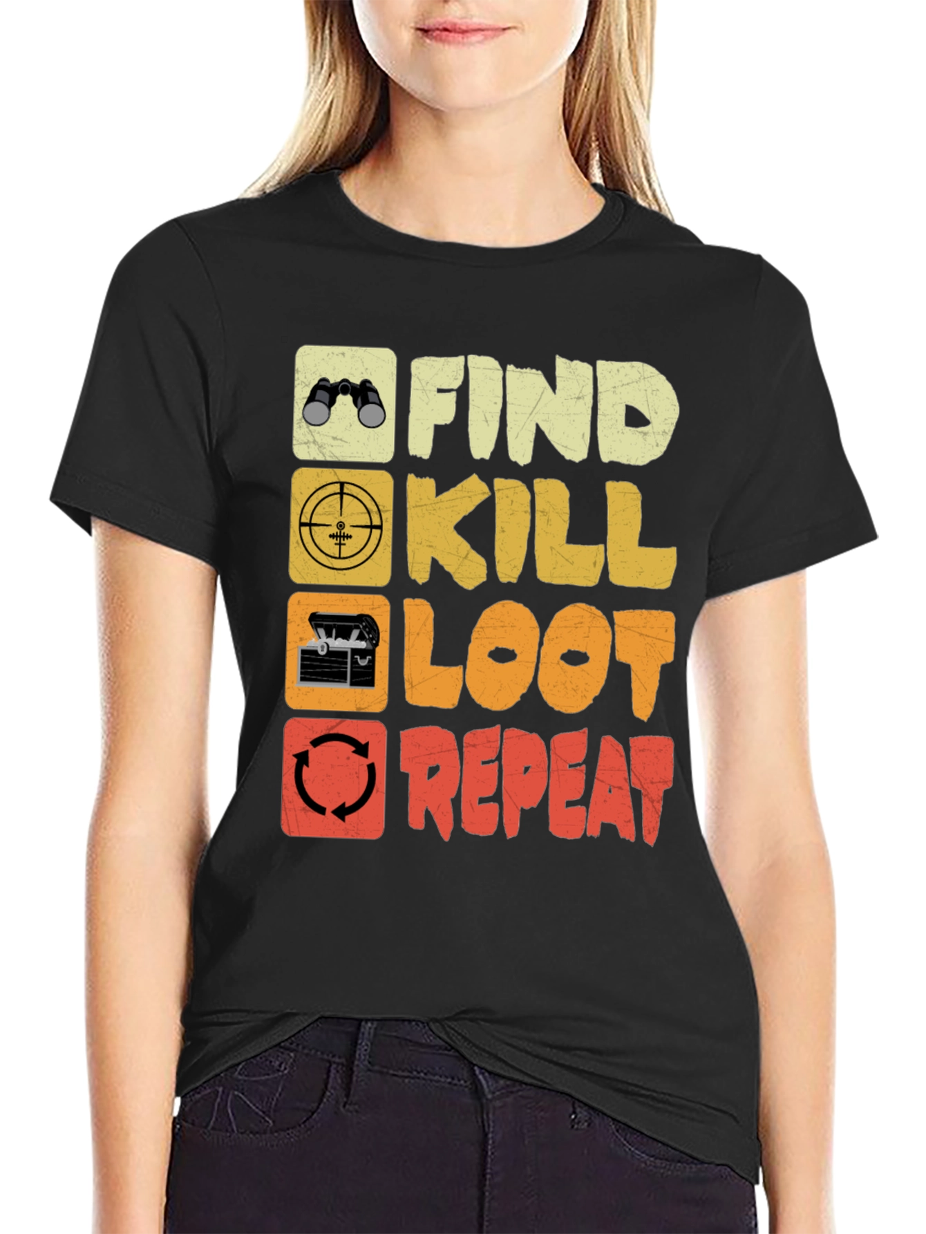 Black Find Kill Loot Repeat Gaming T-Shirt view 2