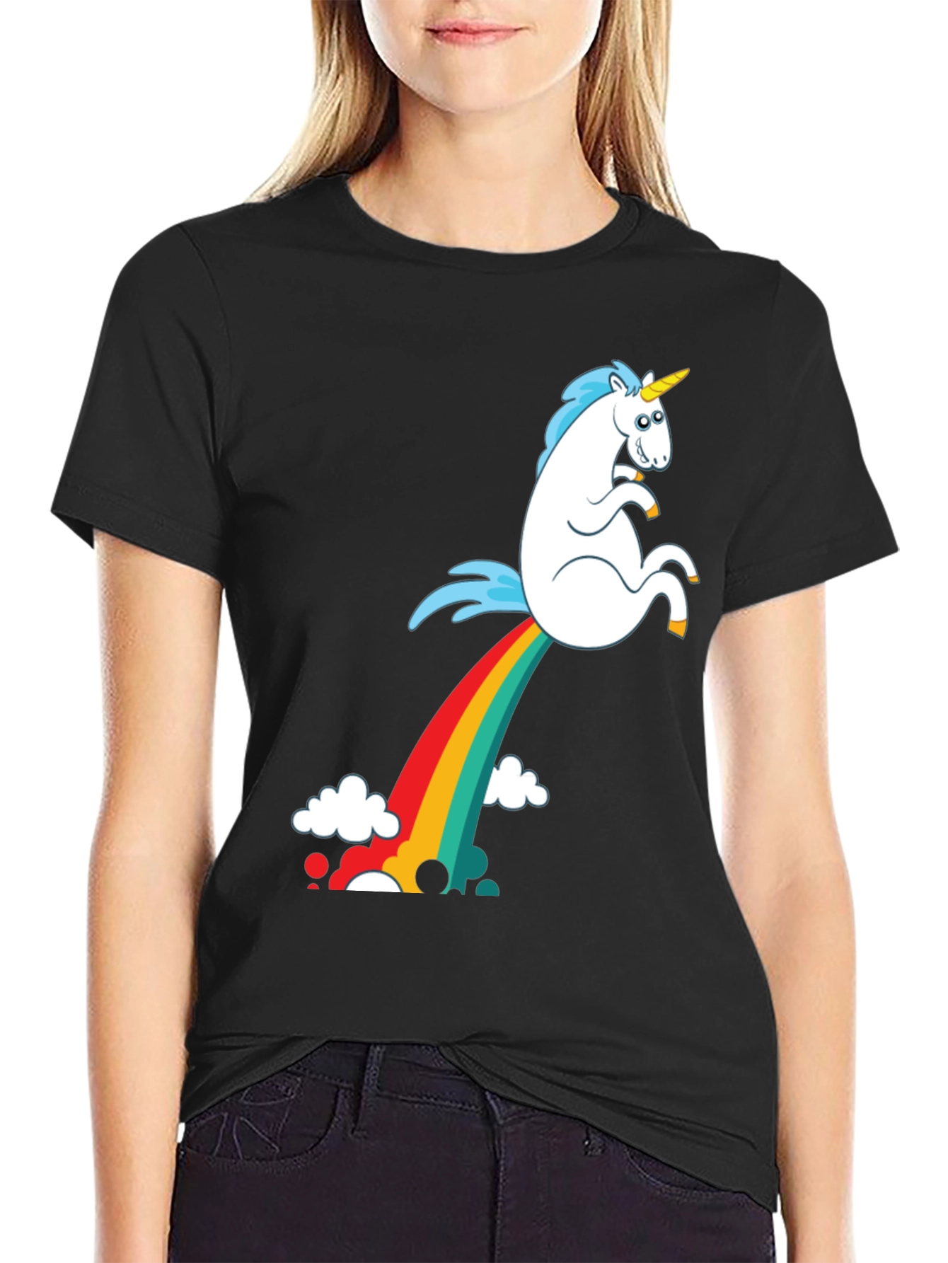Black Rainbow Unicorn Poop T-Shirt - Funny Graphic Tee view 2