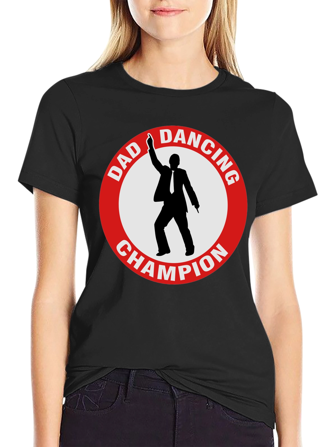 Black Dad Dancing Champion T-Shirt - Black Cotton Tee view 2