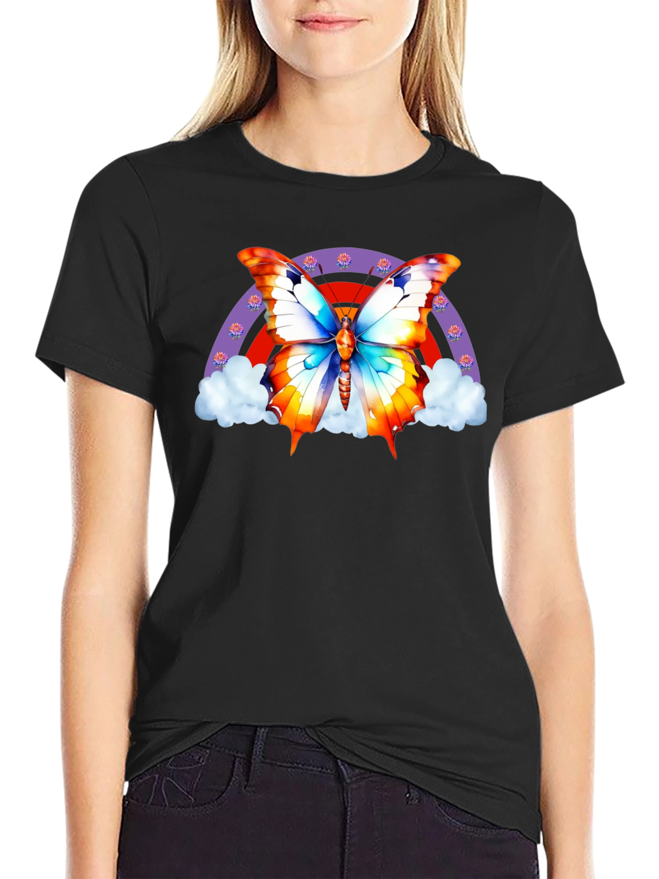 Black Butterfly Rainbow T-Shirt - Stylish Graphic Tee view 2