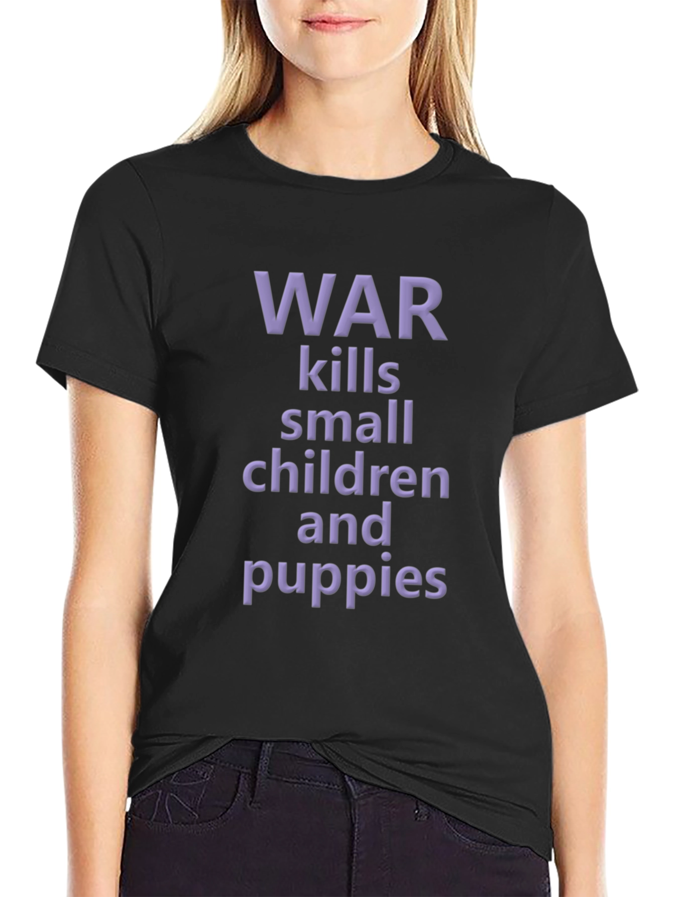 Black War Kills Children & Puppies T-Shirt view 2
