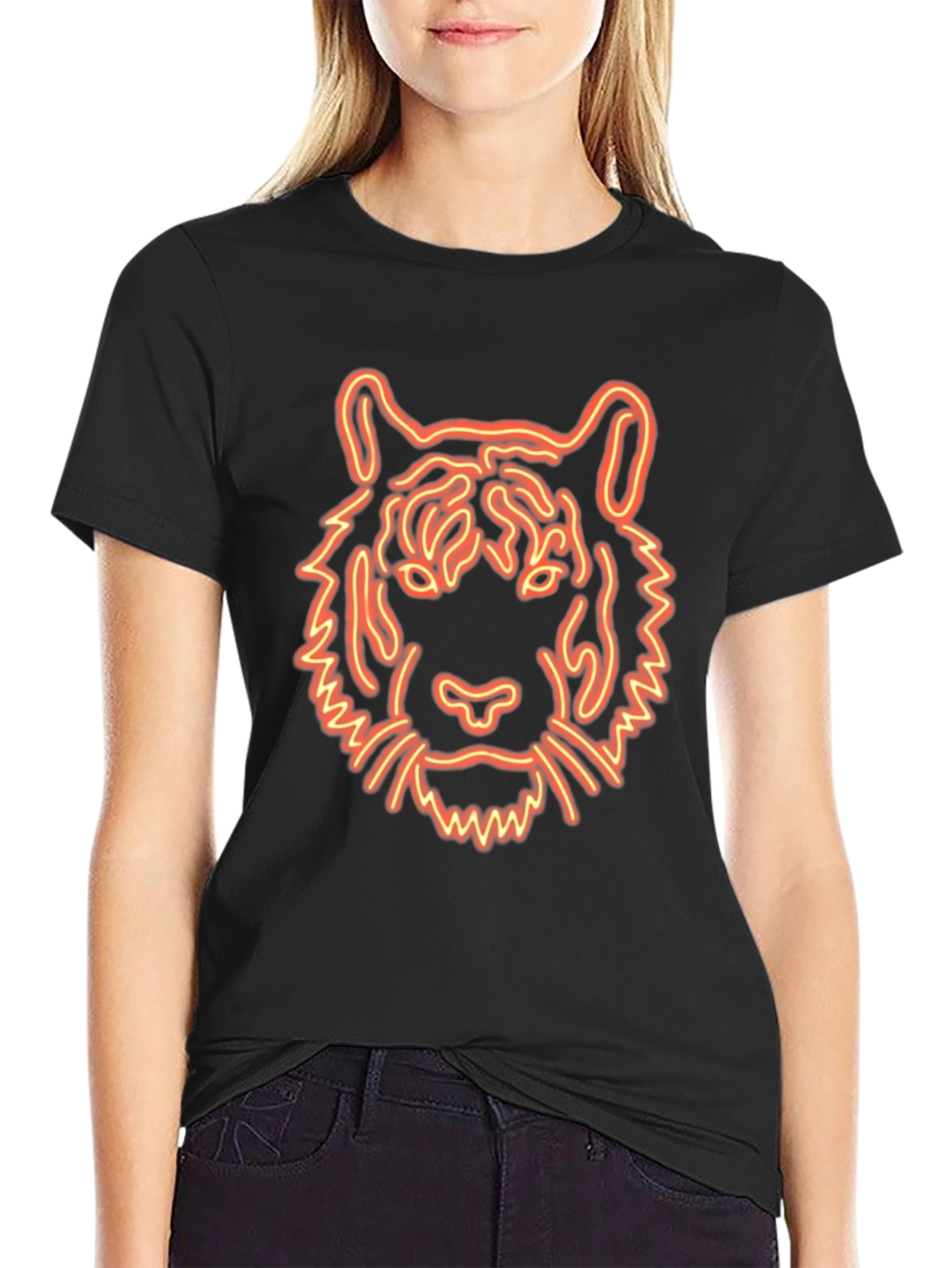 Black Neon Tiger Graphic Tee - Black Cotton T-Shirt view 2