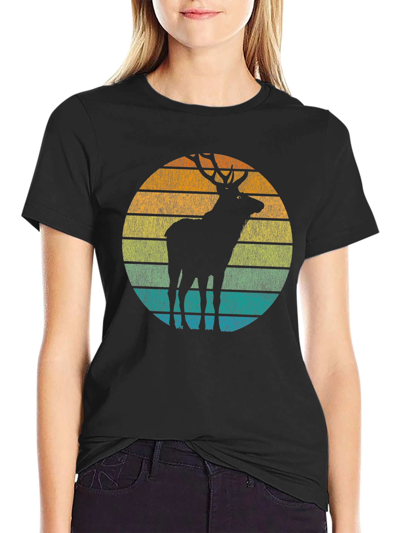 Black Retro Deer Silhouette Tee view 2