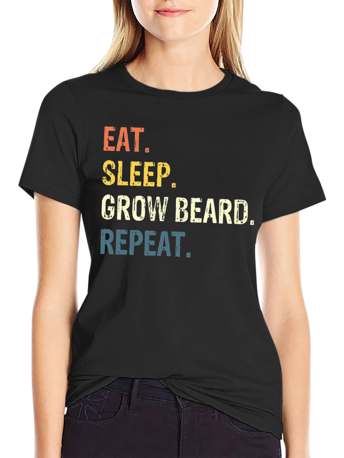 Black Eat Sleep Grow Beard Repeat Graphic T-Shirt view 2