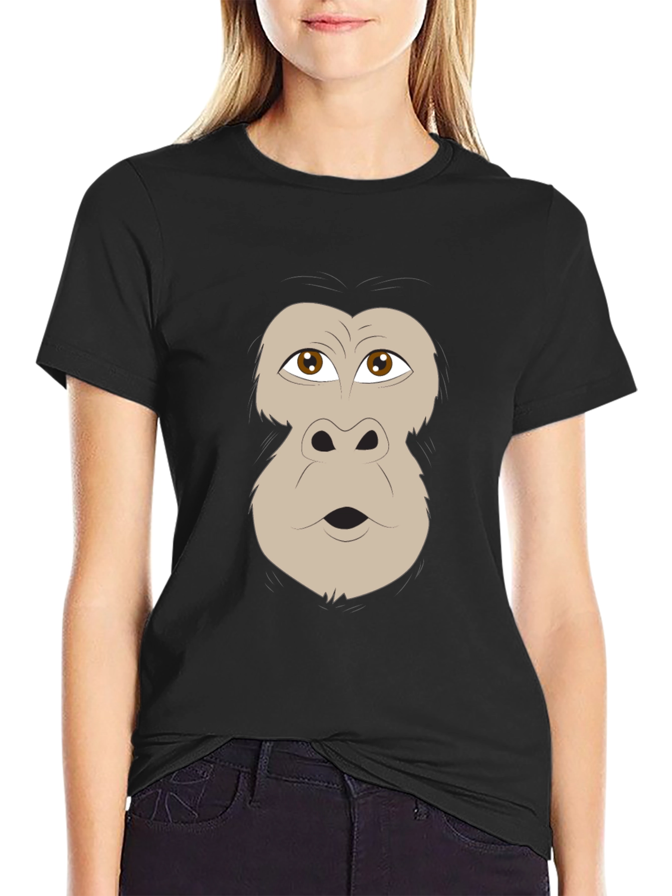 Black Funny Gorilla Face Graphic Black T-Shirt view 2