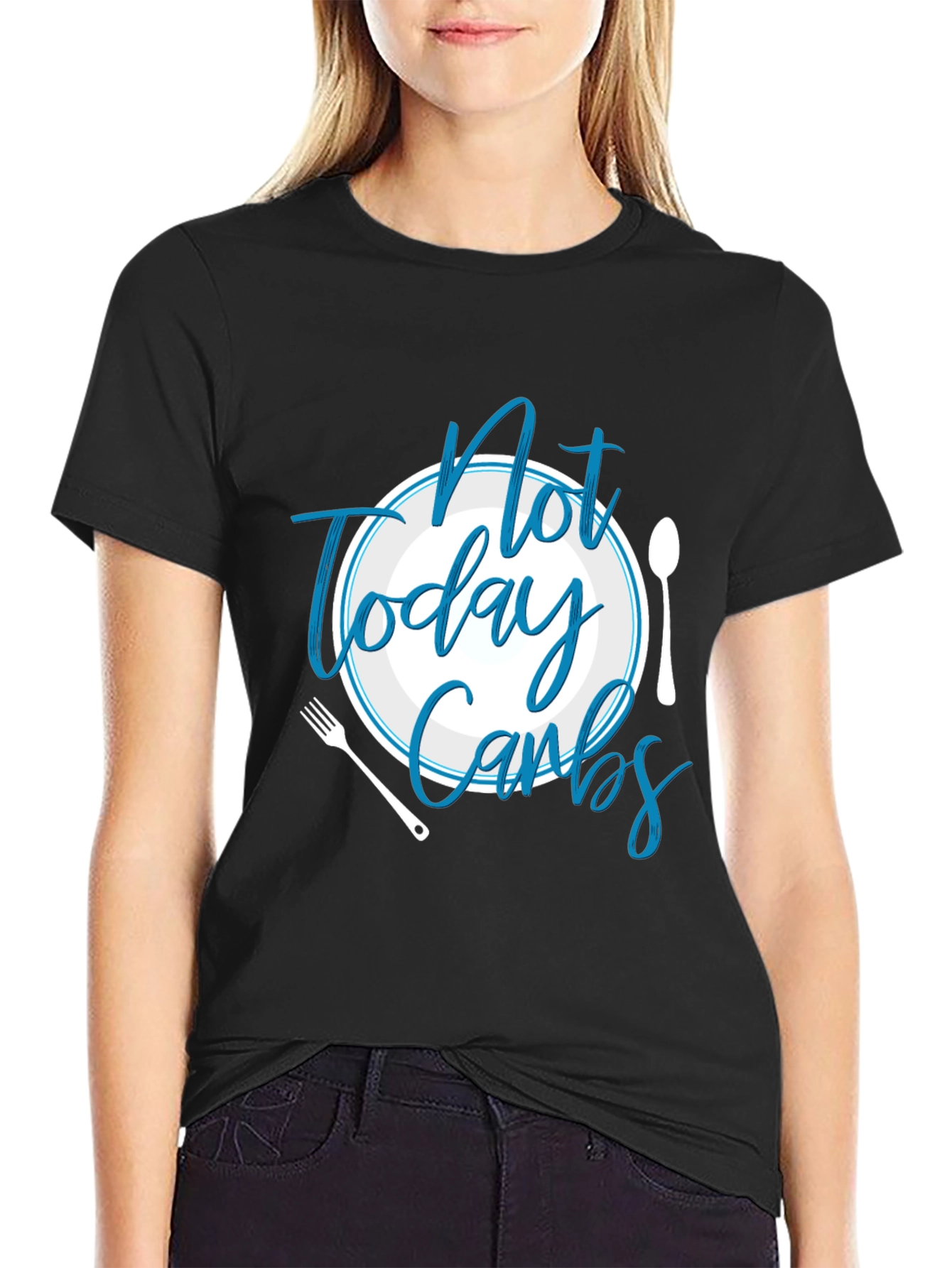 Black Funny "Not Today Carbs" Graphic T-Shirt view 2