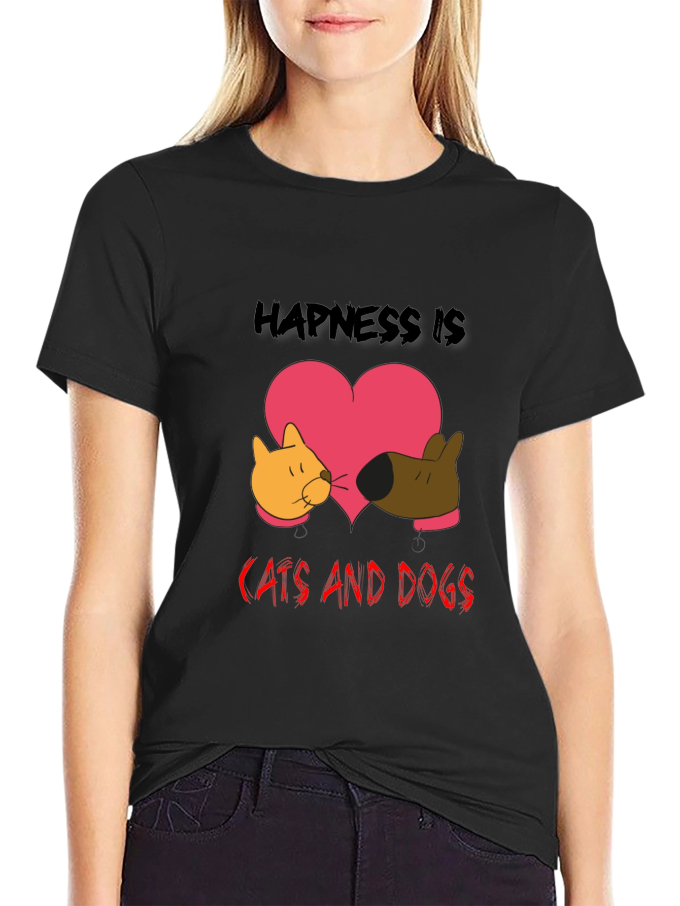 Black Happiness is Cats and Dogs Graphic Tee view 2