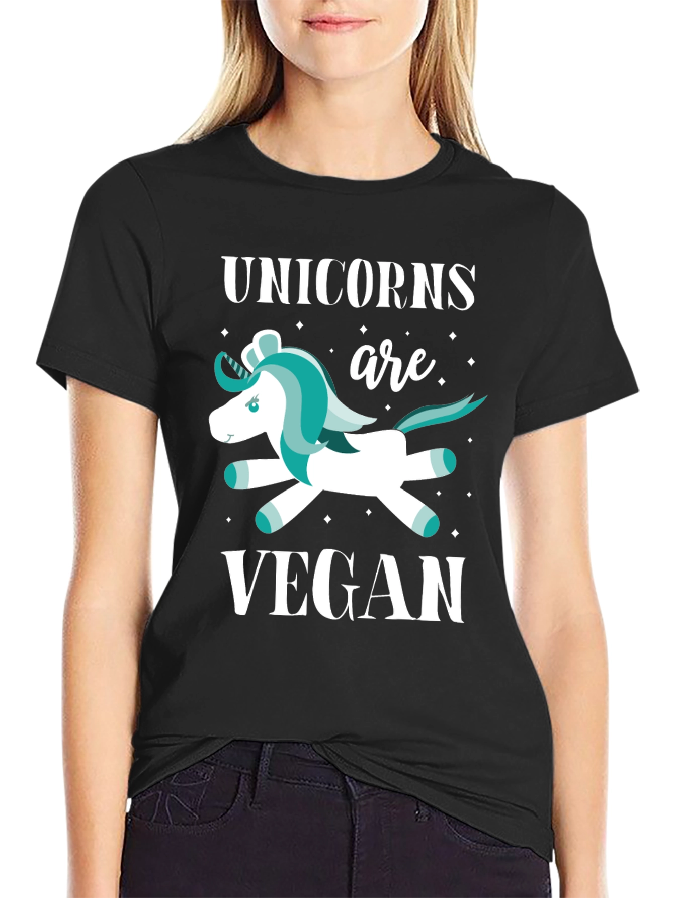 Black Unicorns are Vegan Graphic T-Shirt view 2