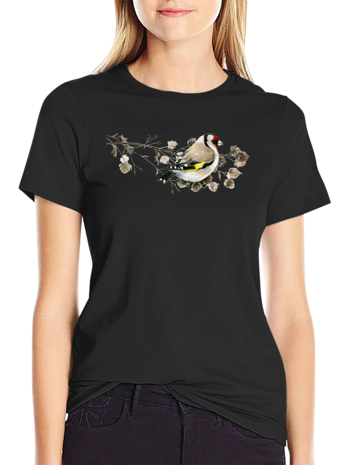 Black Bird on Branch Graphic Black Tee view 2